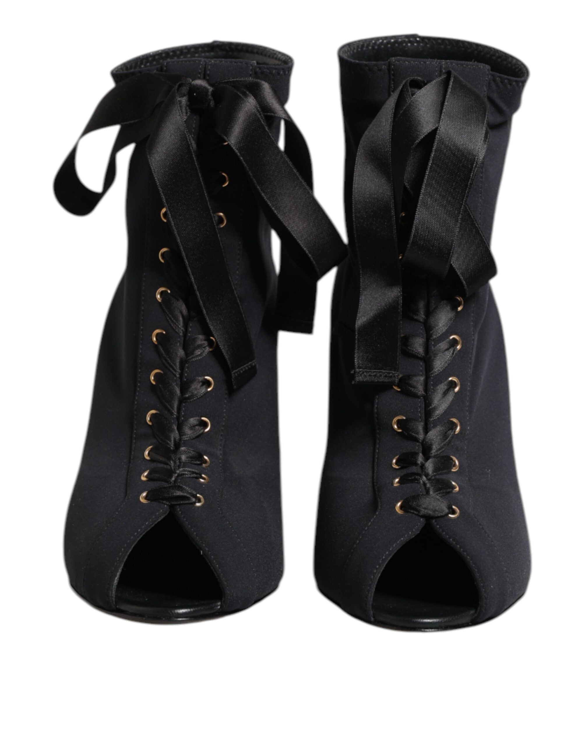 Dolce & Gabbana Black Stiletto Heel Lace Up Boots Shoes