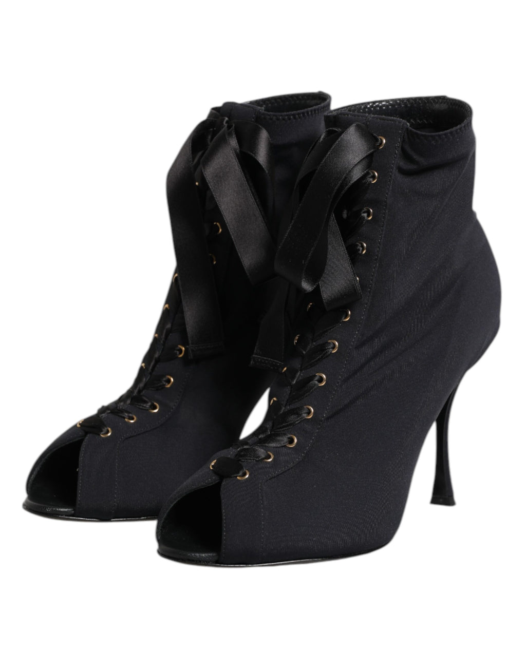 Dolce & Gabbana Black Stiletto Heel Lace Up Boots Shoes