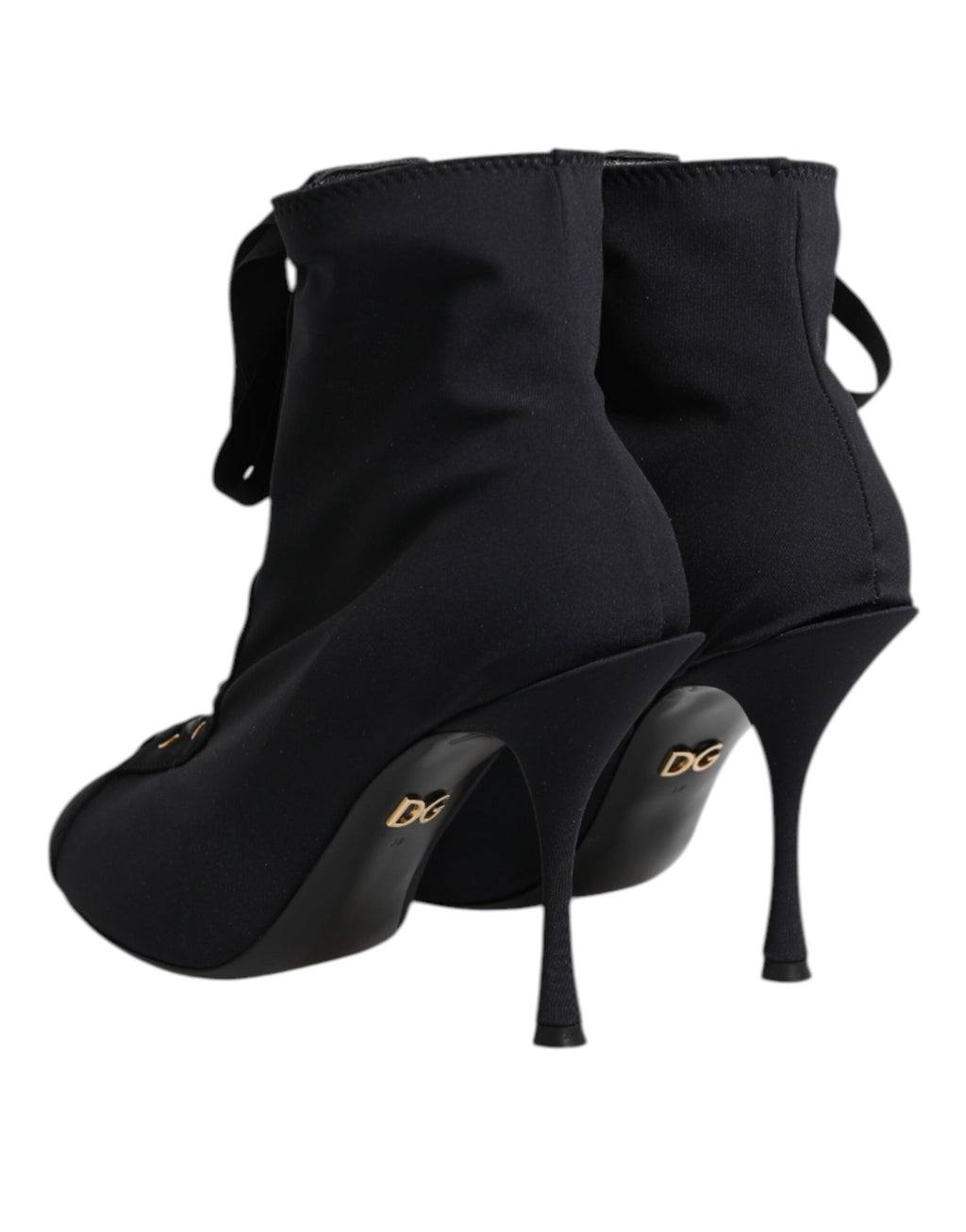 Dolce & Gabbana Black Stiletto Heel Lace Up Boots Shoes