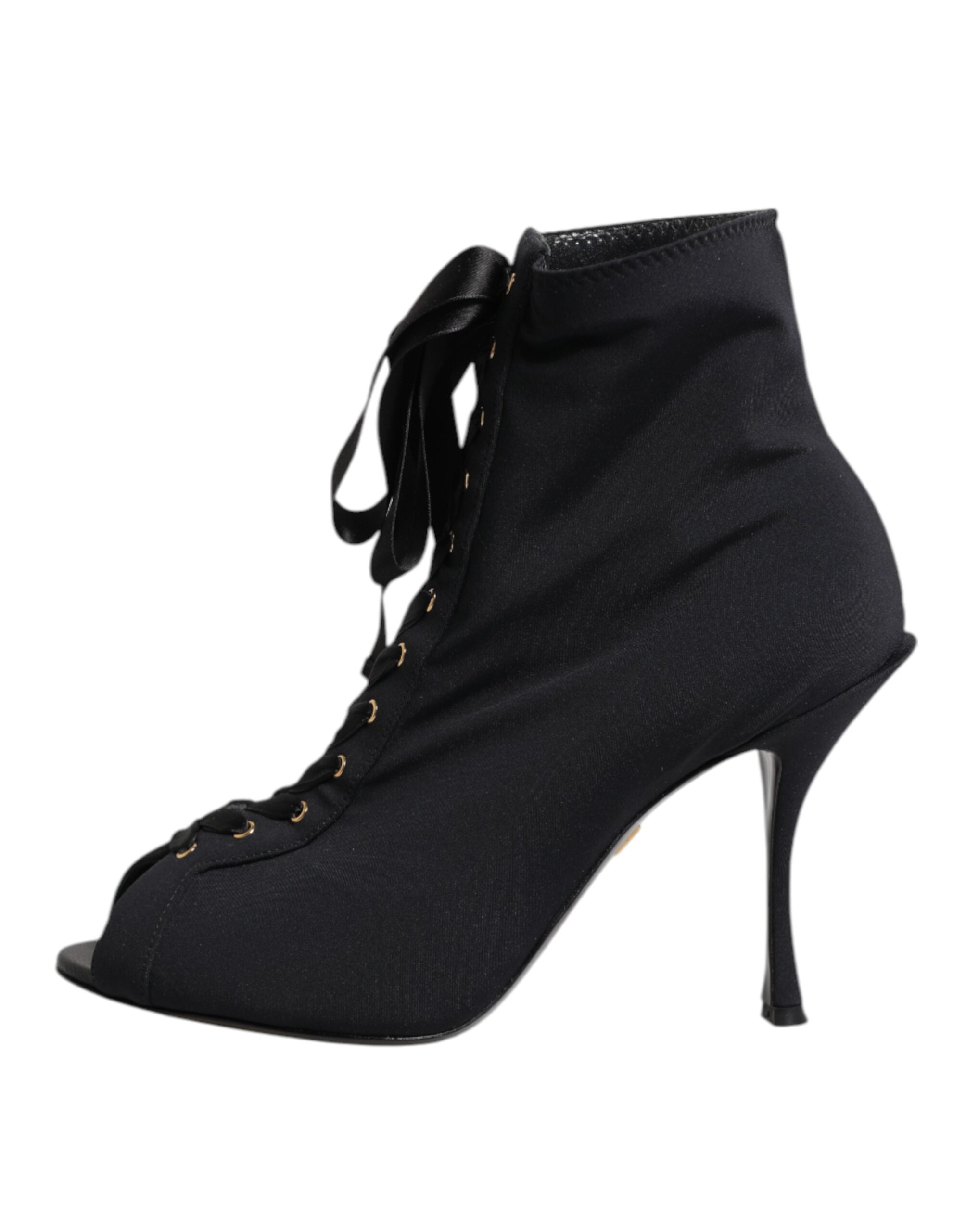 Dolce & Gabbana Black Stiletto Heel Lace Up Boots Shoes