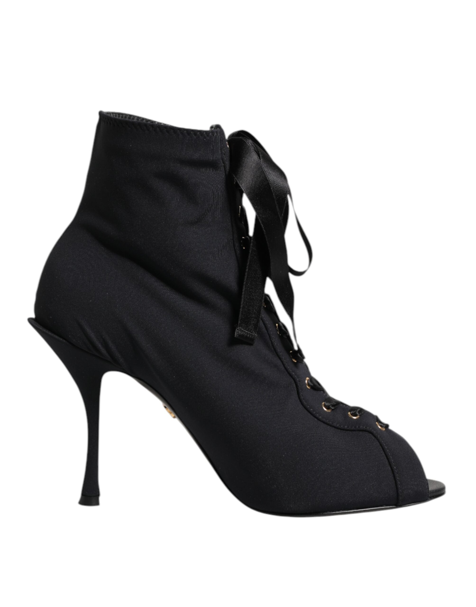 Dolce & Gabbana Black Stiletto Heel Lace Up Boots Shoes