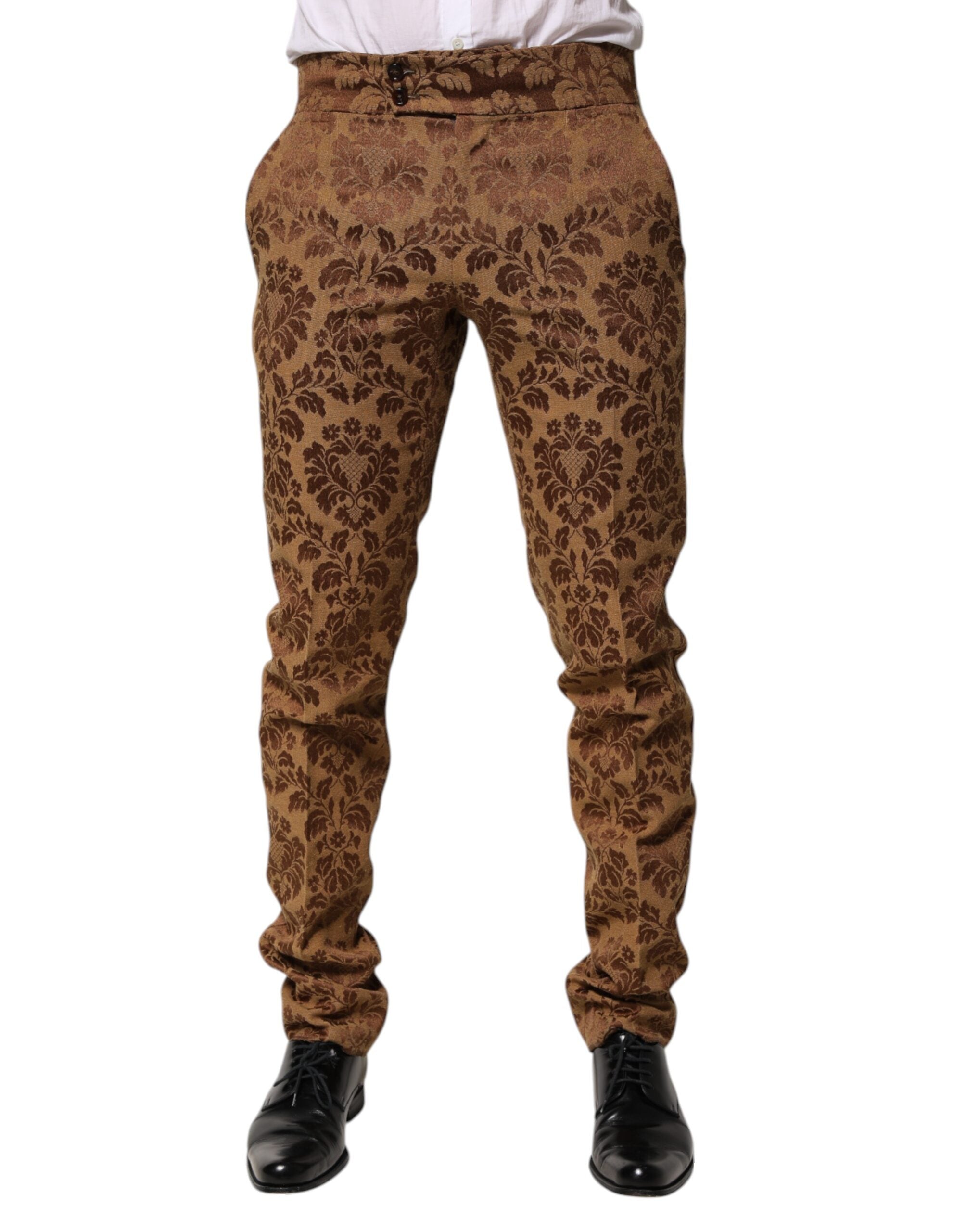 Dolce & Gabbana Braune Floral Jacquard Herren Skinny Hosen Hosen