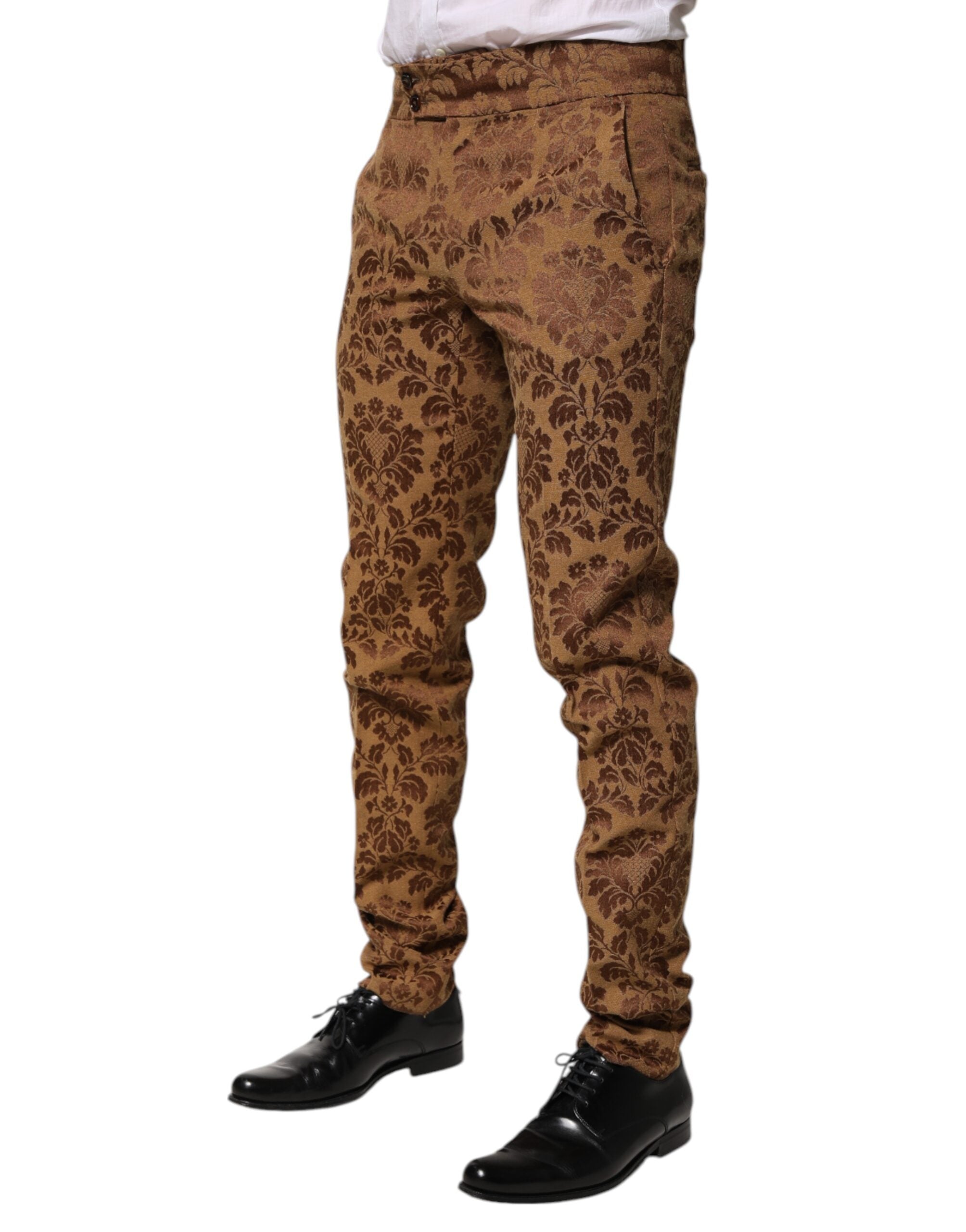 Dolce & Gabbana Braune Floral Jacquard Herren Skinny Hosen Hosen