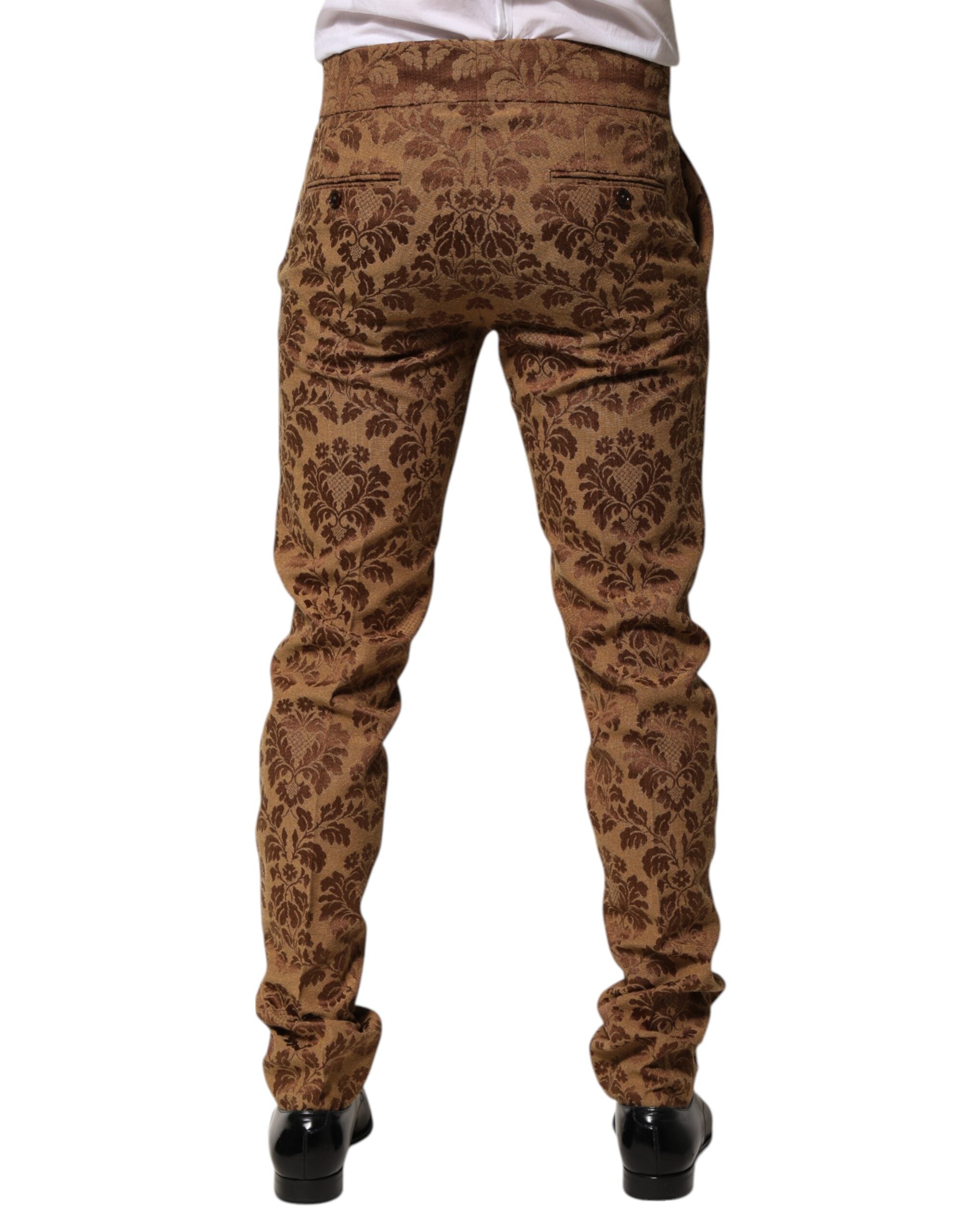 Dolce & Gabbana Braune Floral Jacquard Herren Skinny Hosen Hosen