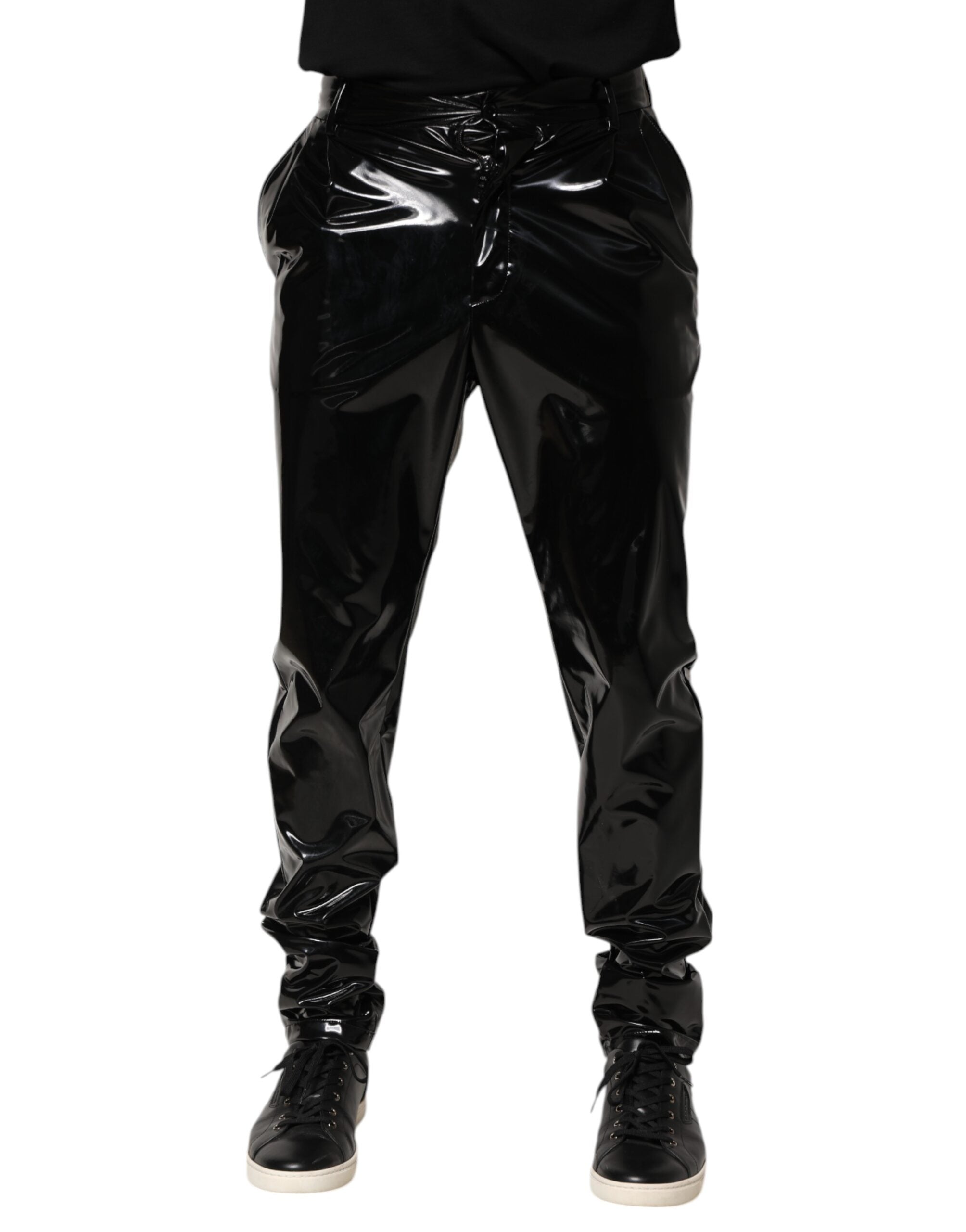 Dolce & Gabbana Schwarze Polyester Mid Waist Herren Hosen Hosen