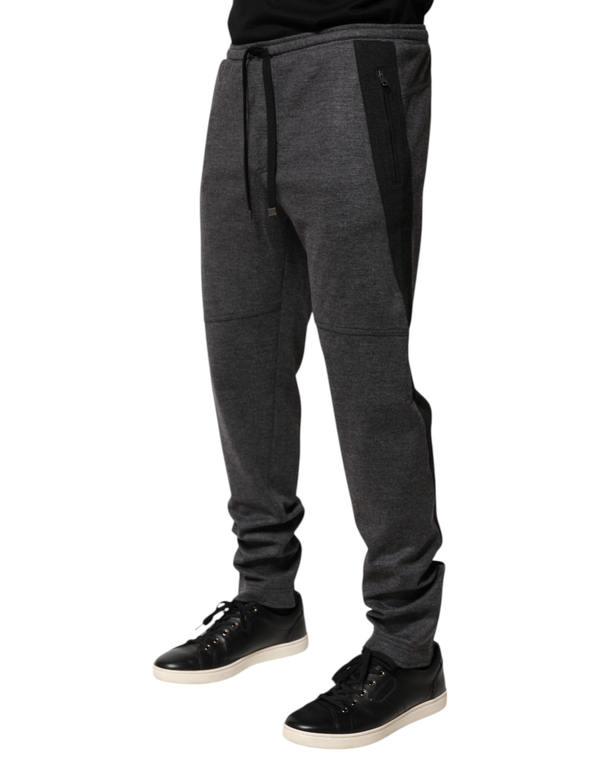 Dolce & Gabbana Grey Black Wool Blend Jogger Sweatpants