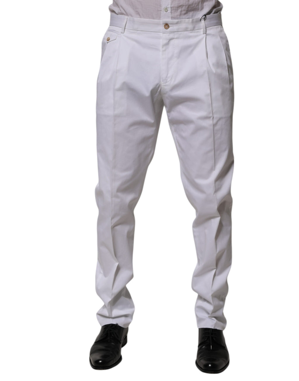 Dolce & Gabbana White Cotton Dress Slim Formal Trousers