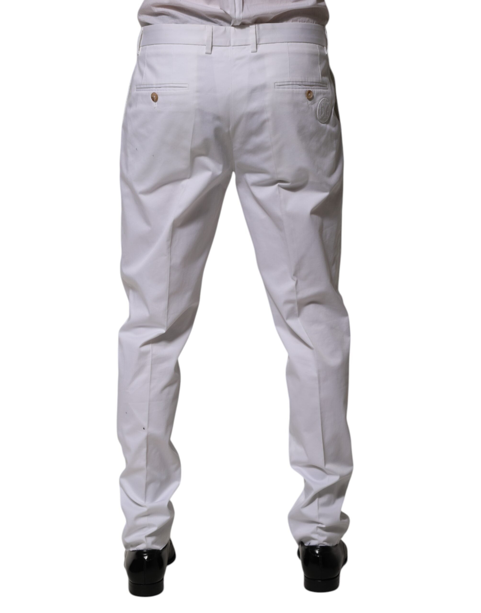 Dolce & Gabbana White Cotton Dress Slim Formal Trousers