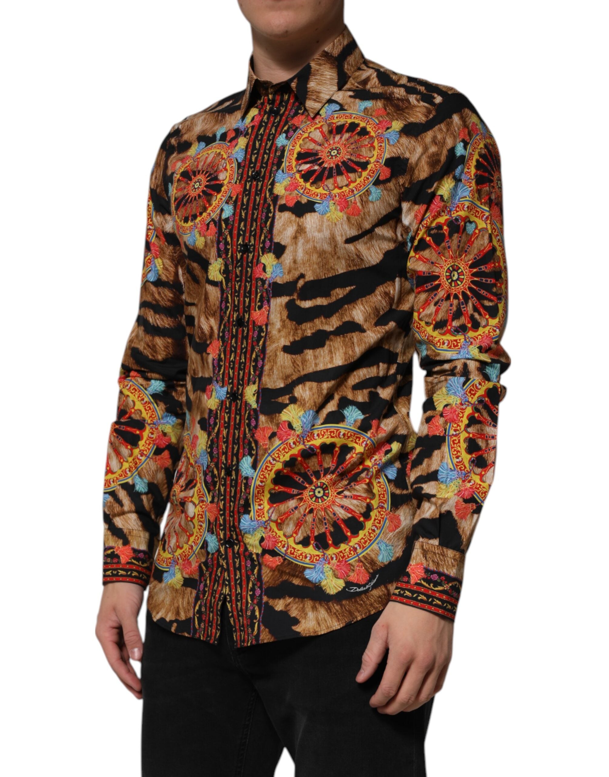 Dolce & Gabbana GOLD Cotton Tiger Carretto Langarmhemd
