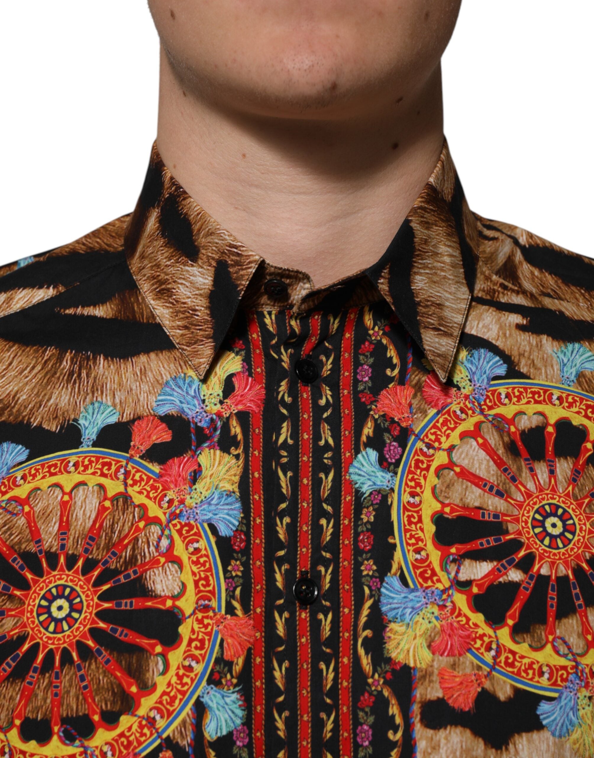 Dolce & Gabbana GOLD Cotton Tiger Carretto Langarmhemd