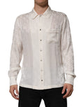 Dolce & Gabbana White Silk Shirt with DG Logo Print and Long Sleeves