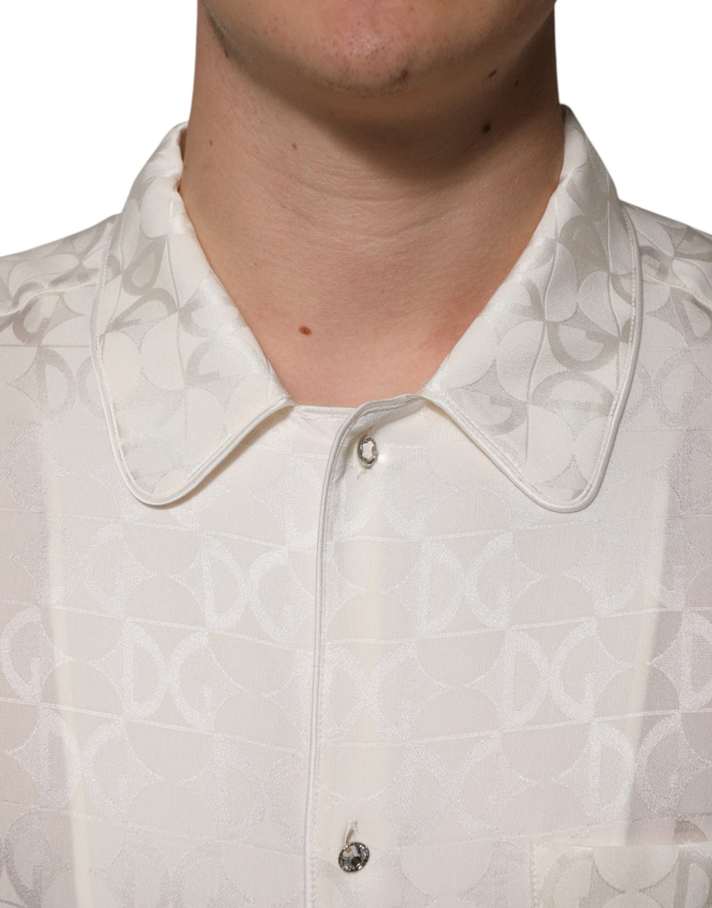 Dolce & Gabbana White Silk Shirt with DG Logo Print and Long Sleeves
