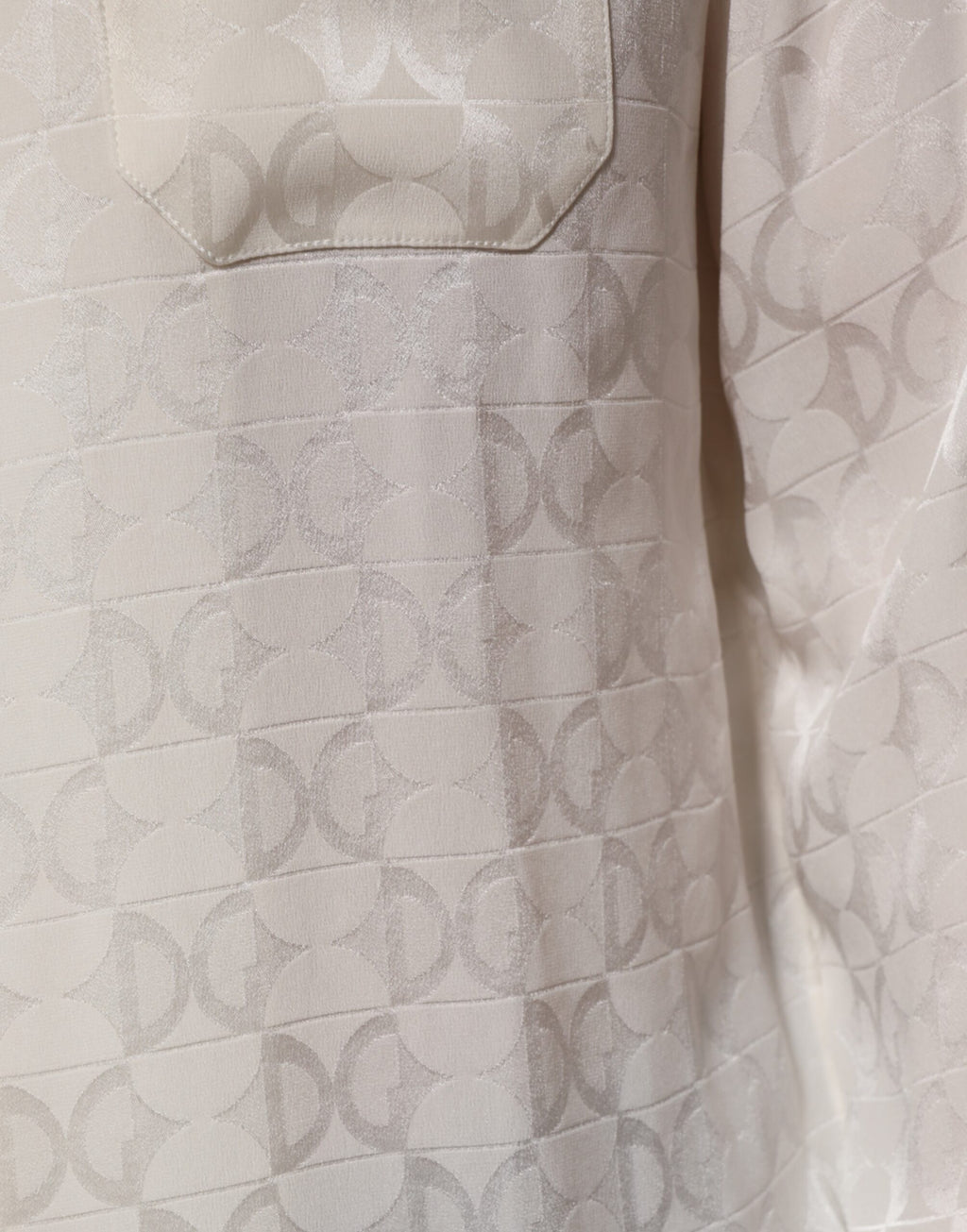 Dolce & Gabbana White Silk Shirt with DG Logo Print and Long Sleeves