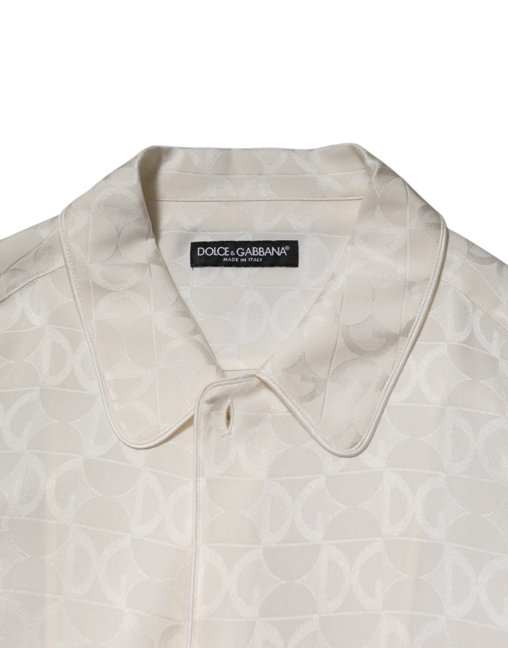 Dolce & Gabbana White Silk Shirt with DG Logo Print and Long Sleeves