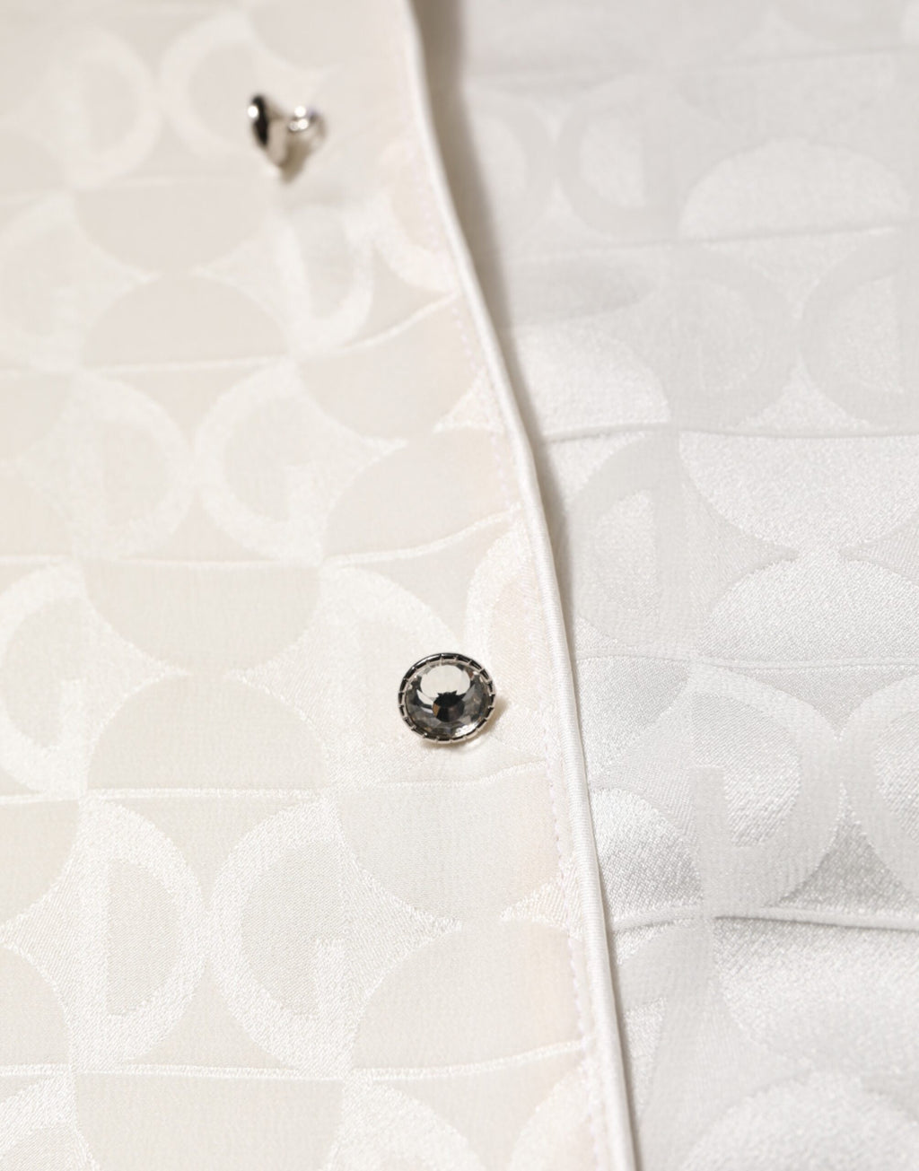 Dolce & Gabbana White Silk Shirt with DG Logo Print and Long Sleeves