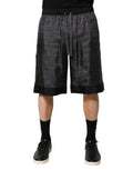 Dolce & Gabbana Grey Black Silk DG Logo Men's Bermuda Shorts
