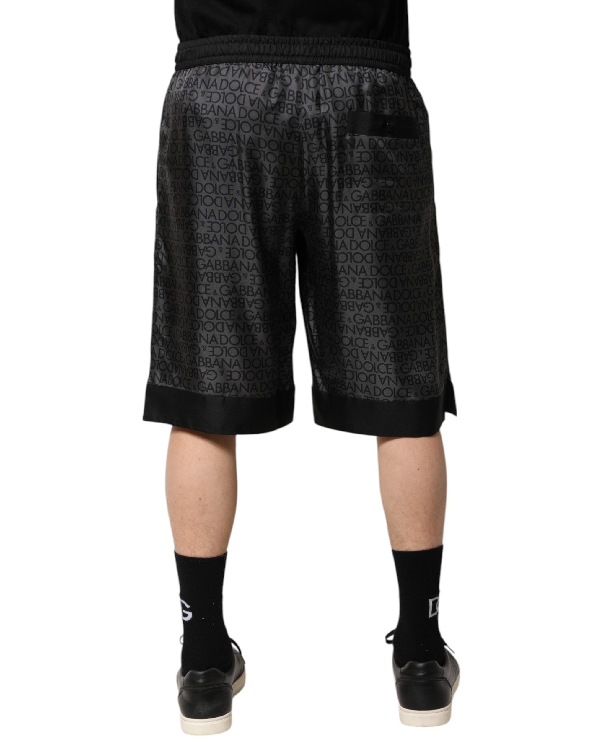 Dolce & Gabbana Grey Black Silk DG Logo Men's Bermuda Shorts