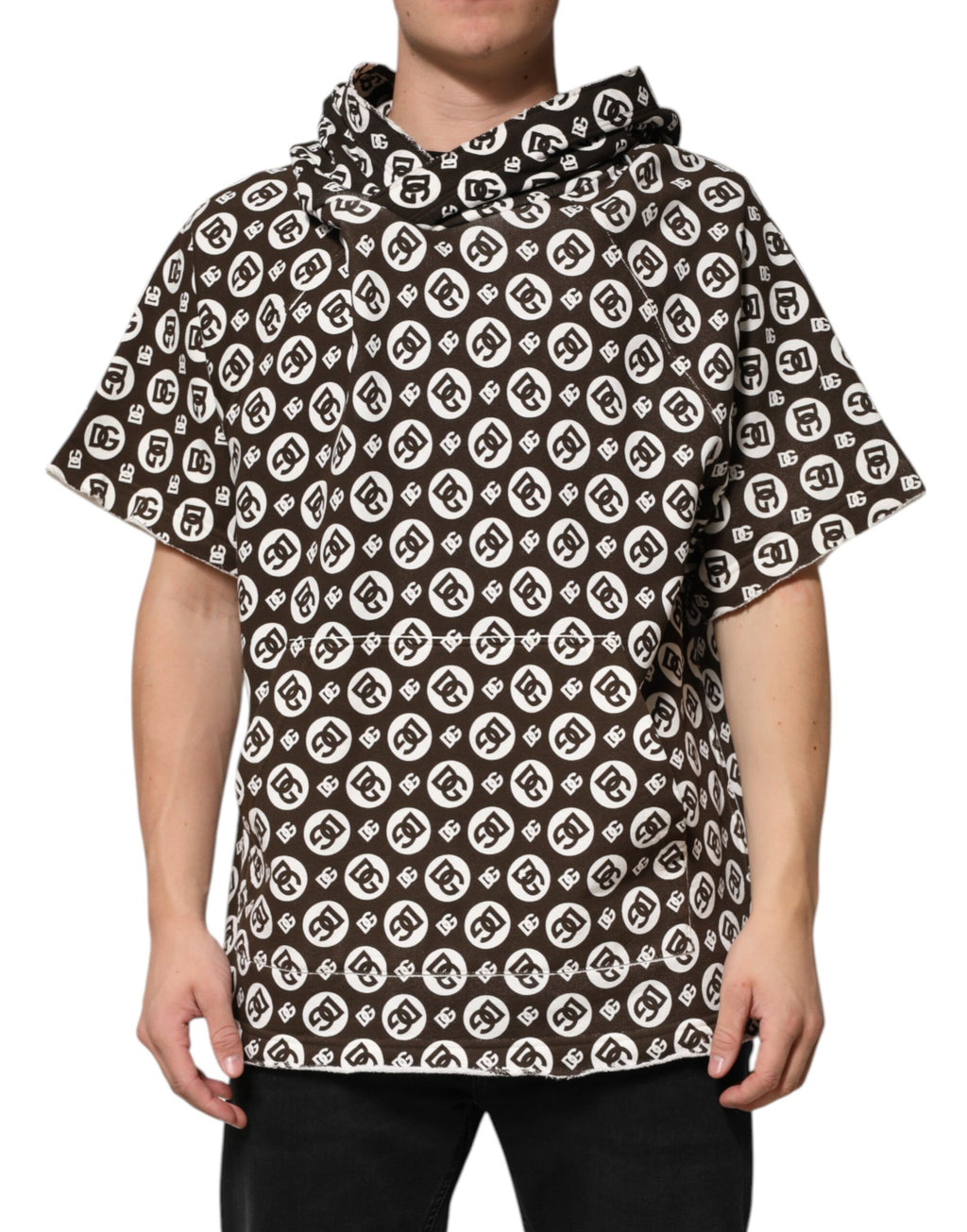 Dolce & Gabbana Brown White DG Logo Short Hoodie
