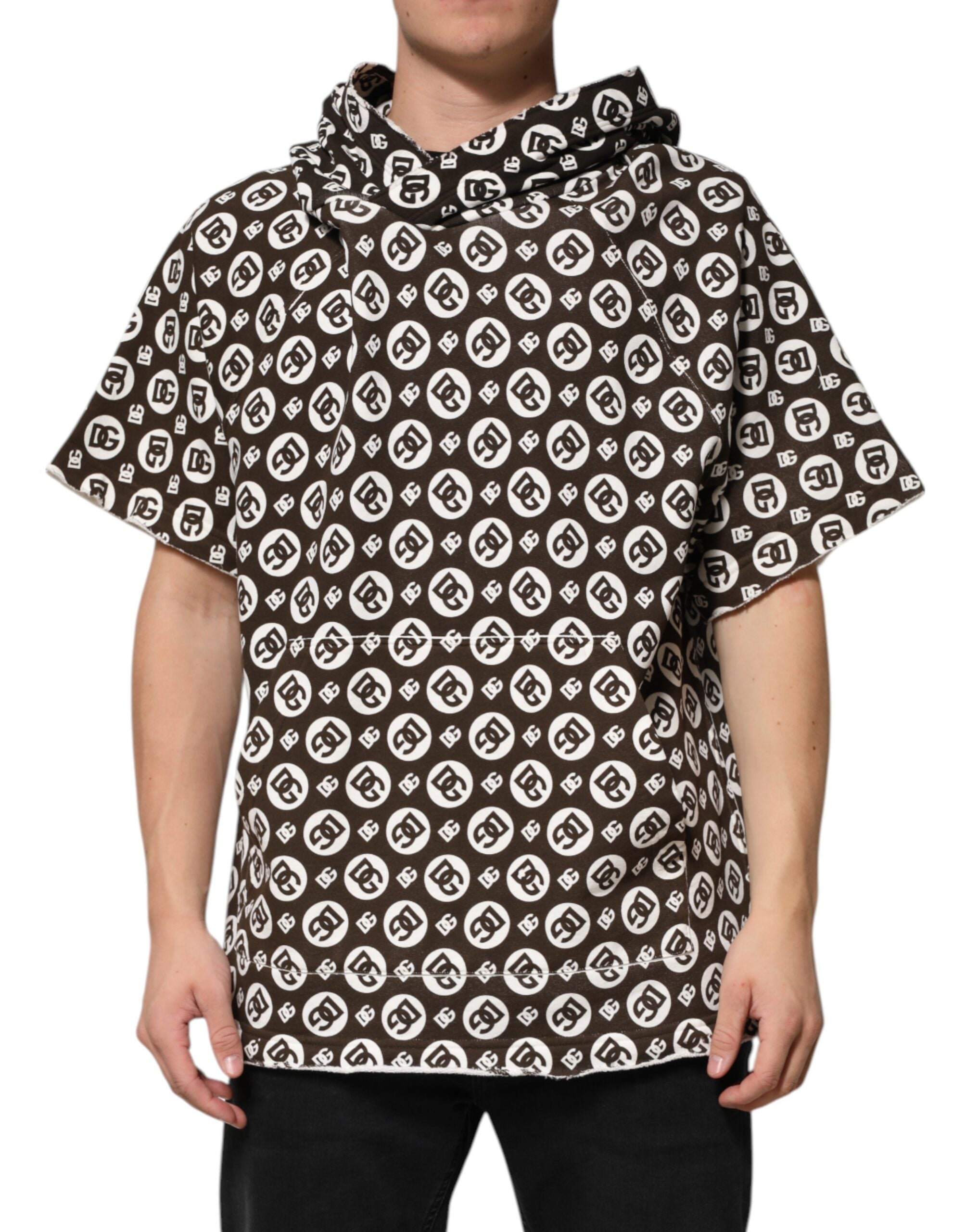 Dolce & Gabbana Brown White DG Logo Short Hoodie