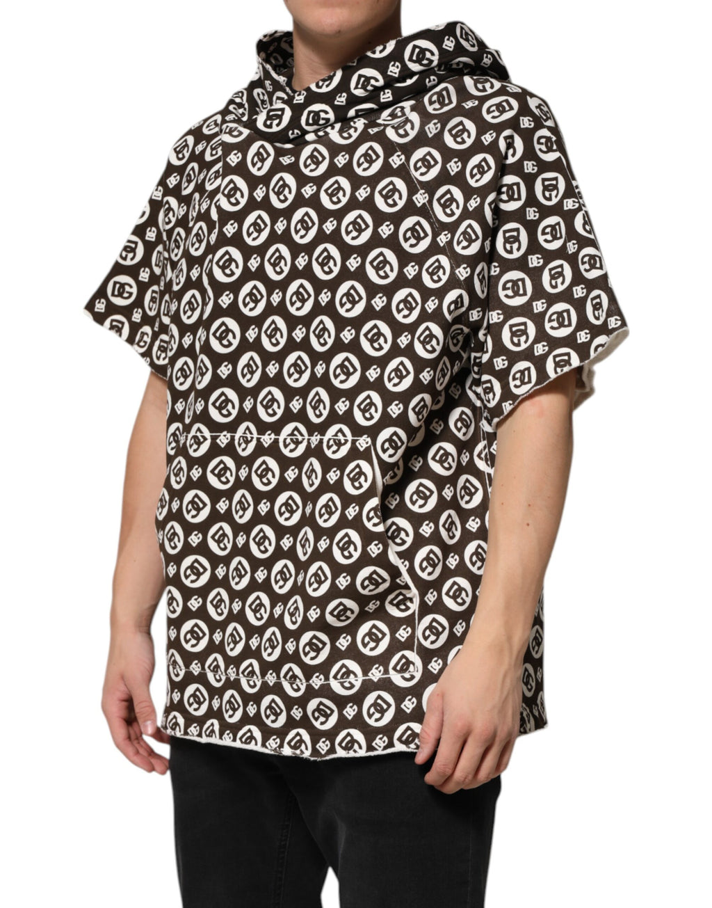 Dolce & Gabbana Brown White DG Logo Short Hoodie