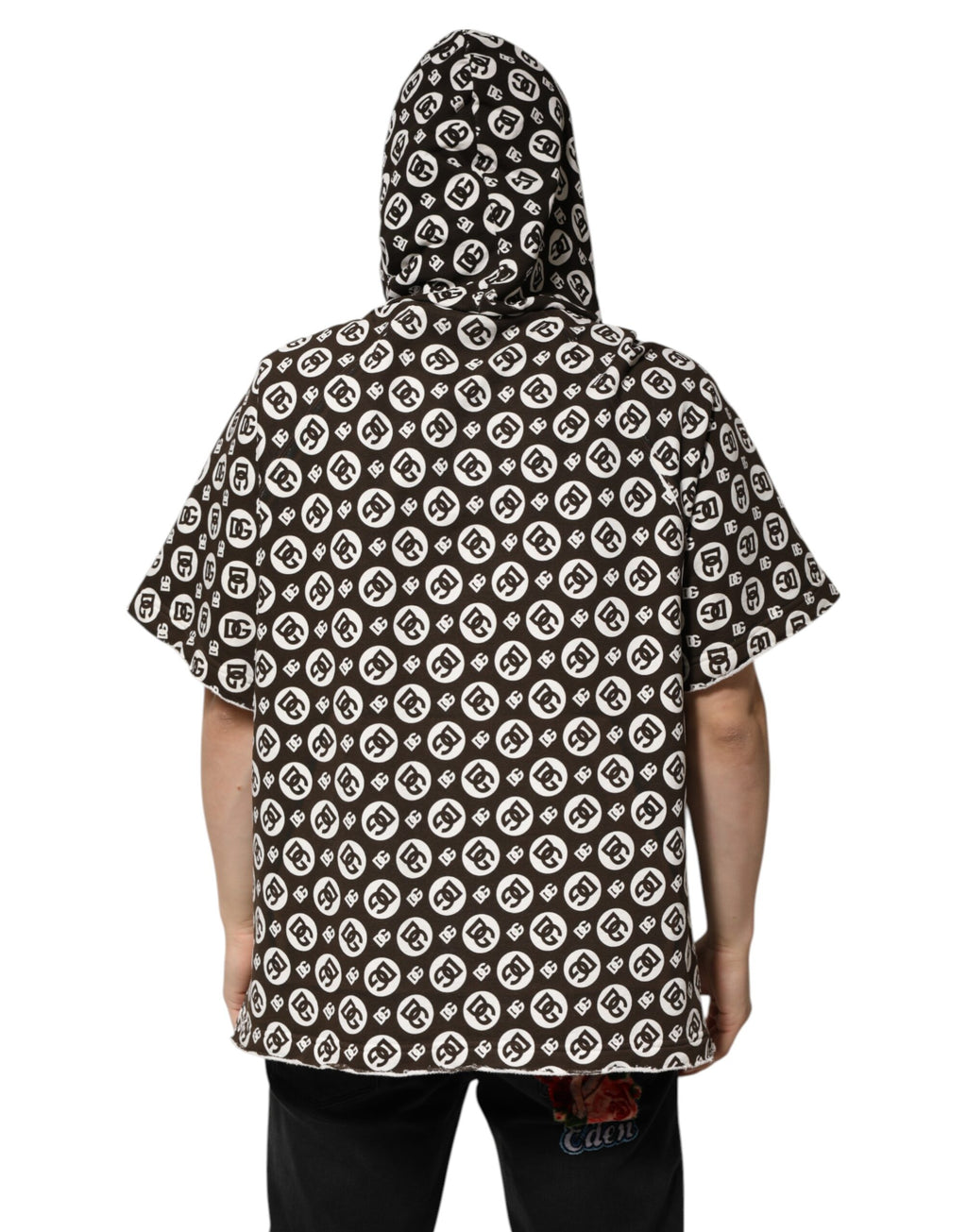Dolce & Gabbana Brown White DG Logo Short Hoodie