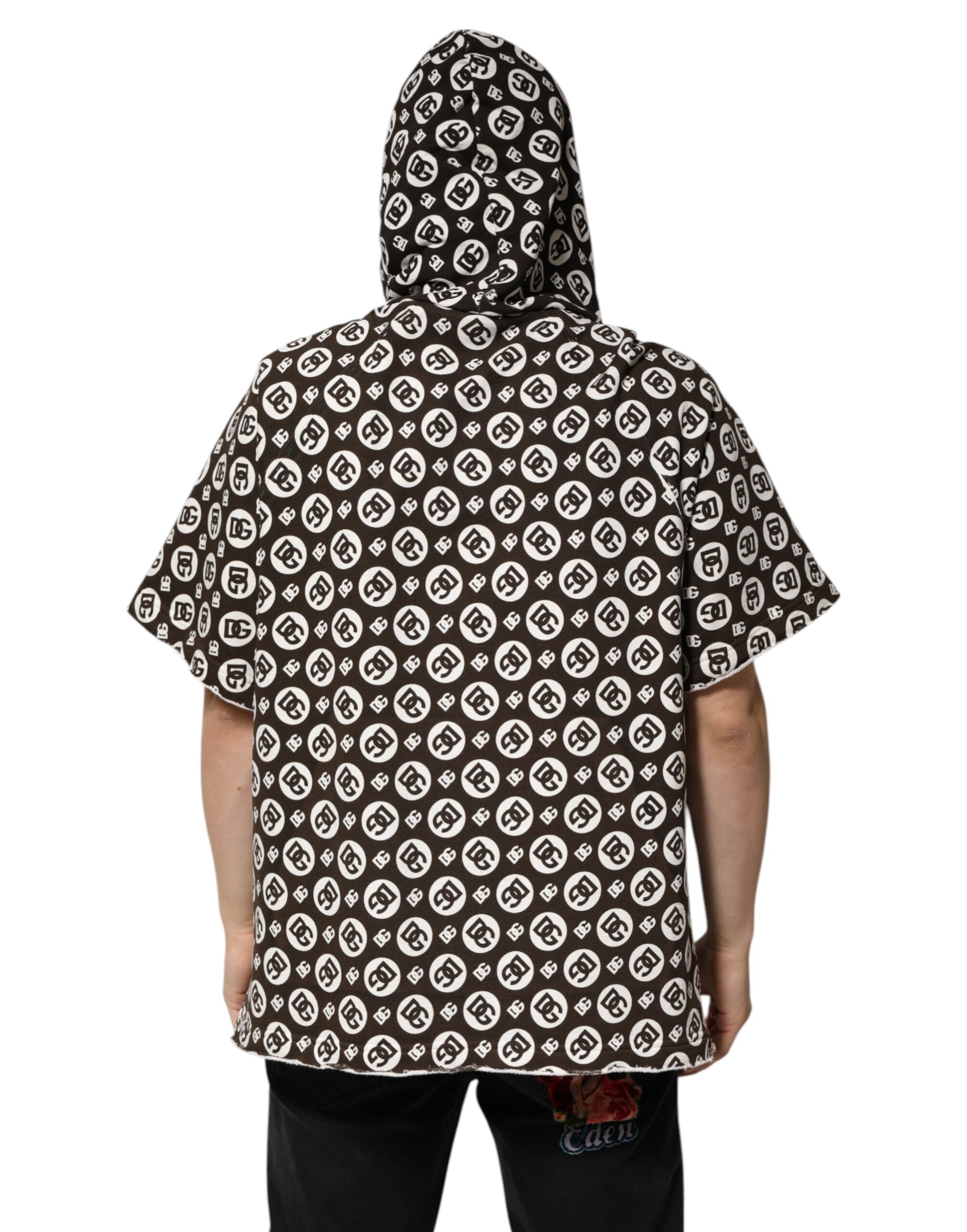 Dolce & Gabbana Brown White DG Logo Short Hoodie
