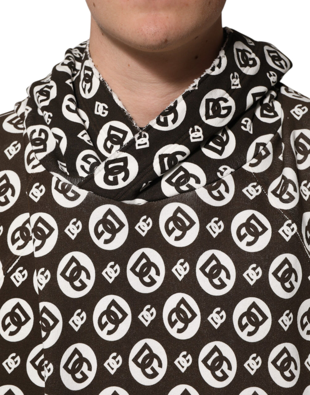 Dolce & Gabbana Brown White DG Logo Short Hoodie
