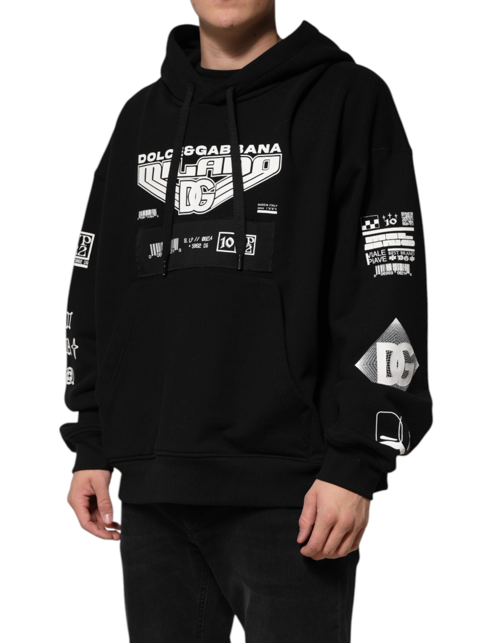 Dolce & Gabbana Black DG Milano Logo Print Cotton Hoodie