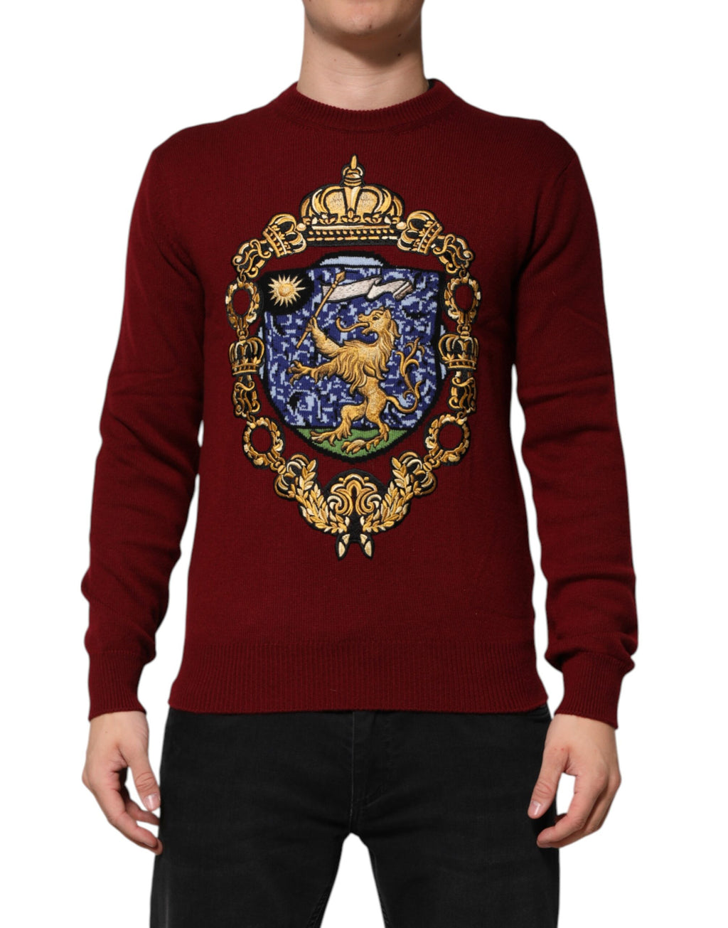 Dolce & Gabbana Burgundy Cashmere Jumper with Lion Crest