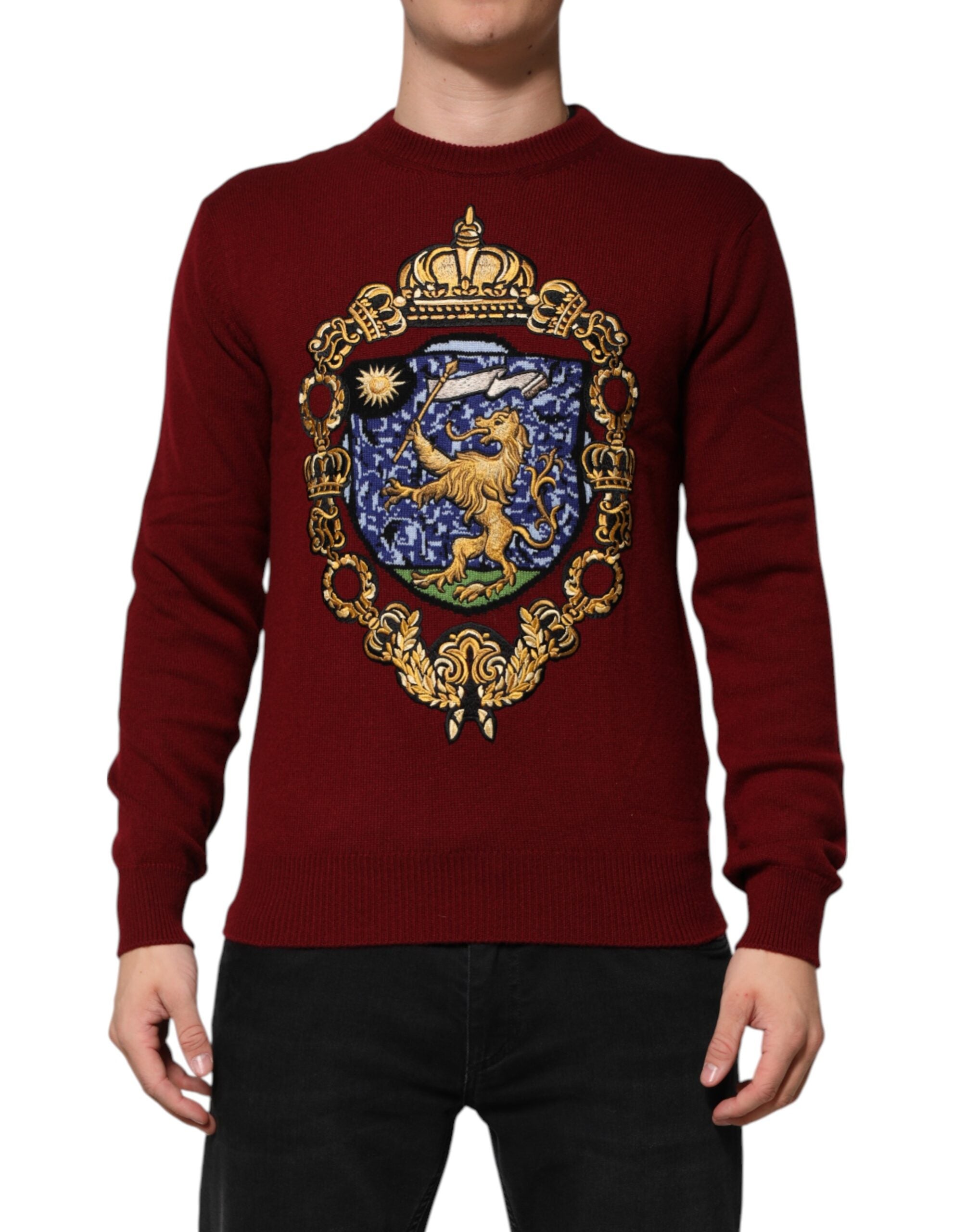 Dolce & Gabbana Burgundy Cashmere Jumper with Lion Crest