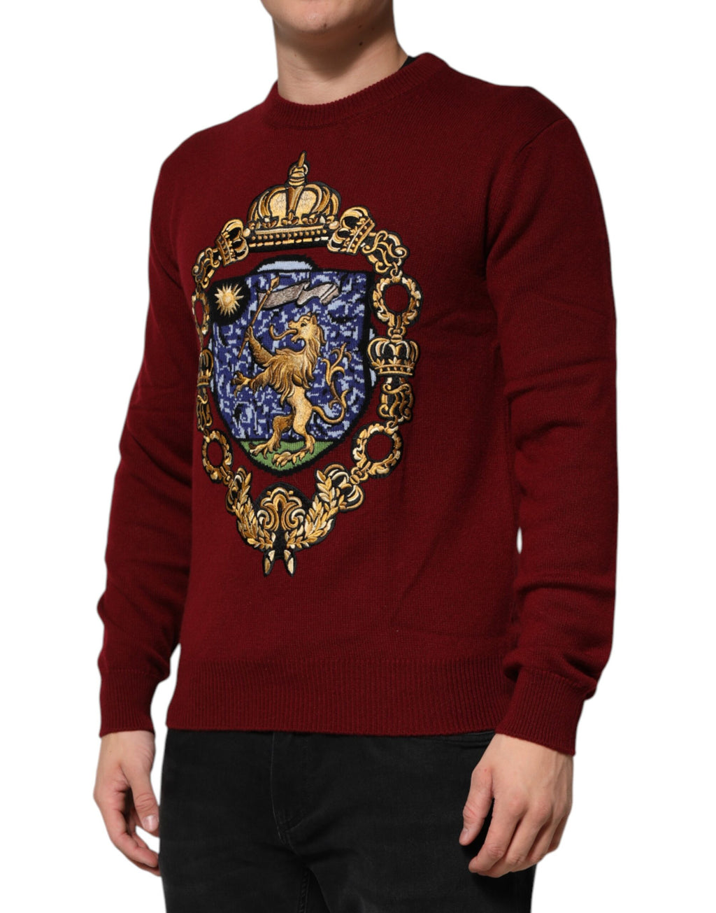 Dolce & Gabbana Burgundy Cashmere Jumper with Lion Crest
