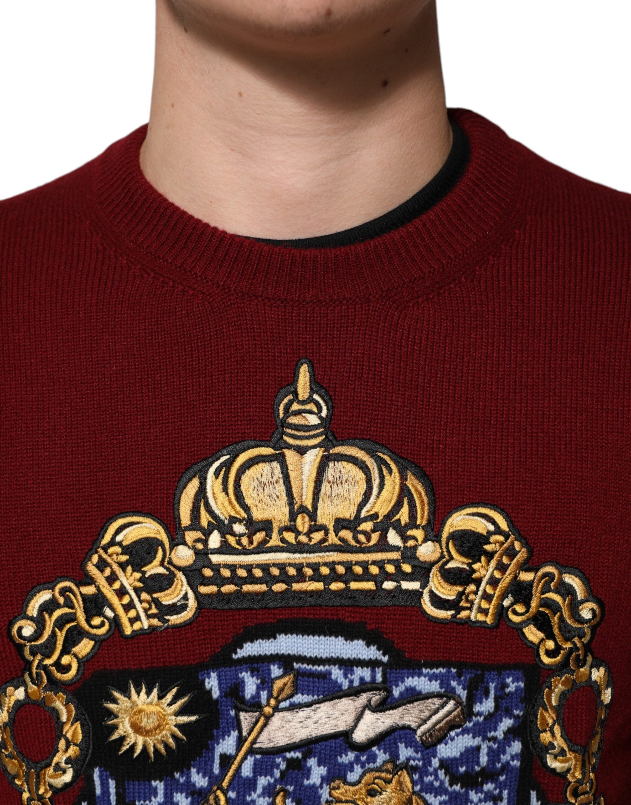 Dolce & Gabbana Burgundy Cashmere Jumper with Lion Crest