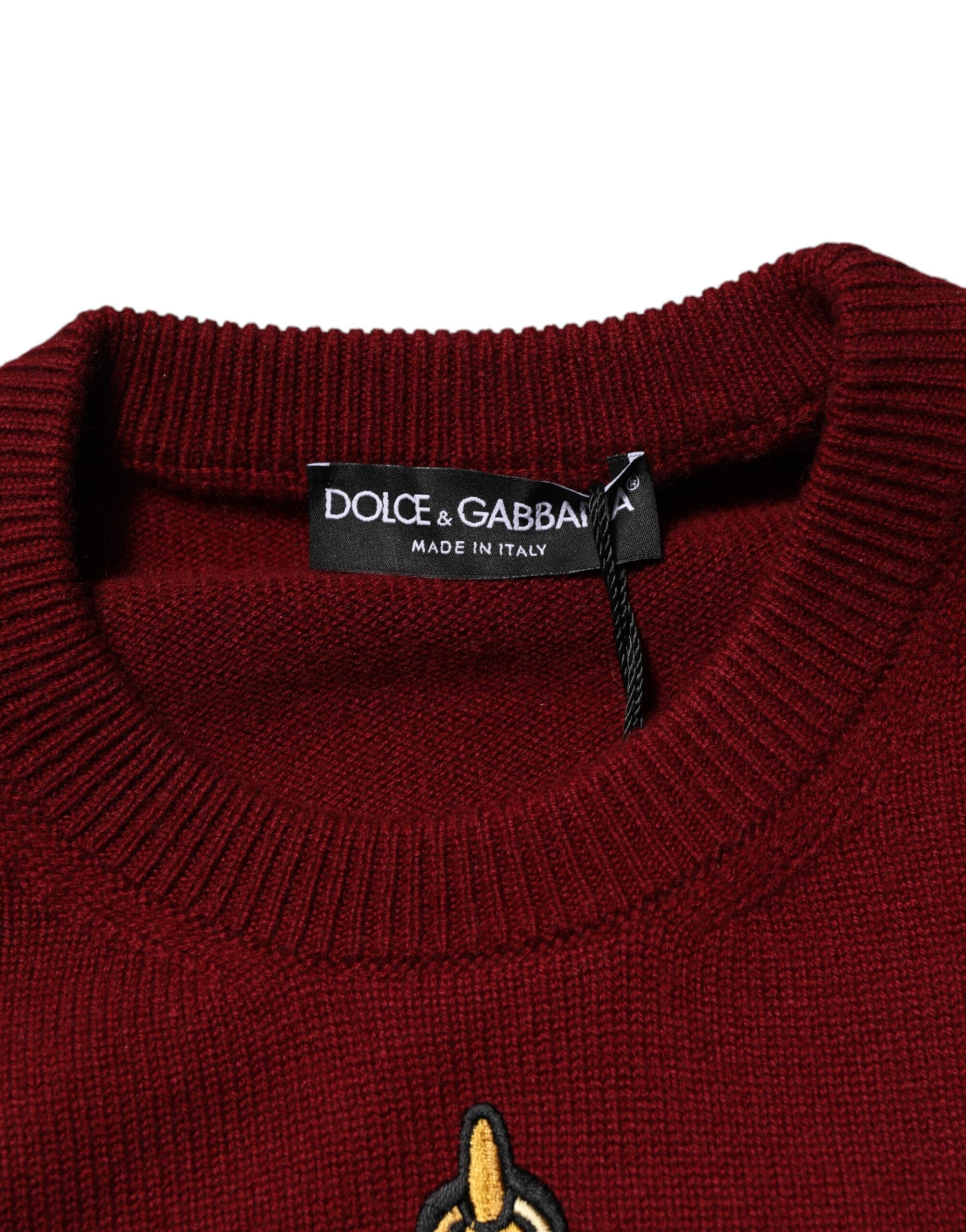 Dolce & Gabbana Burgundy Cashmere Jumper with Lion Crest
