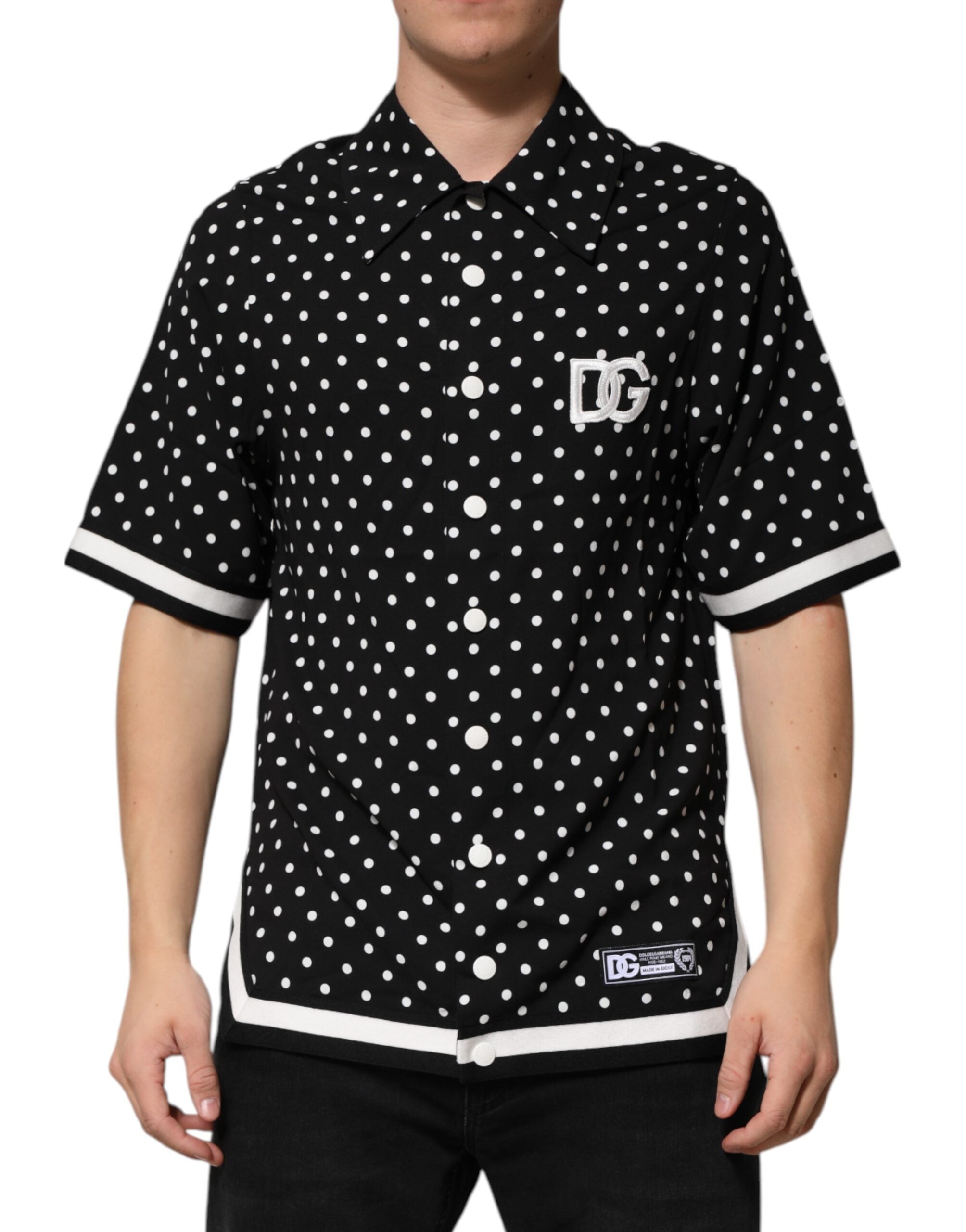 Dolce & Gabbana Black Polka-Dot Short-Sleeved Polo T-Shirt with Collar