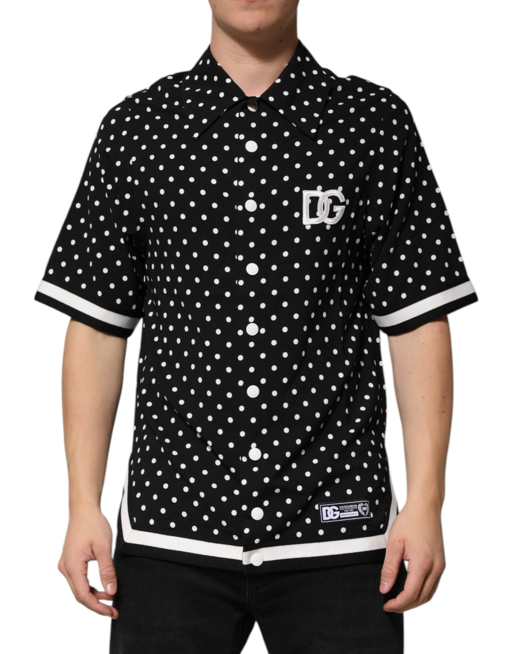 Dolce & Gabbana Black Polka-Dot Short-Sleeved Polo T-Shirt with Collar