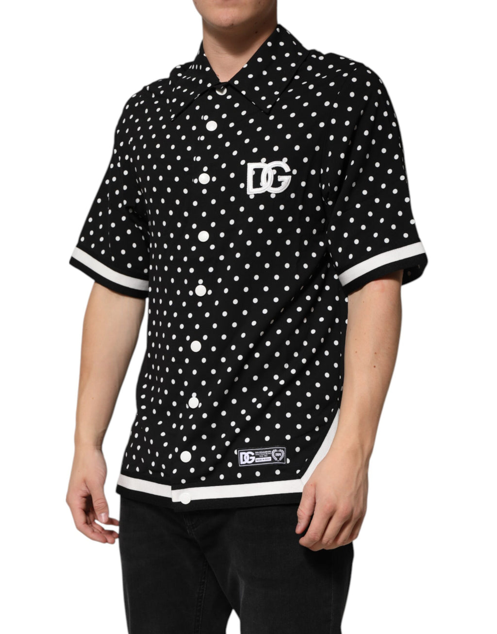 Dolce & Gabbana Black Polka-Dot Short-Sleeved Polo T-Shirt with Collar