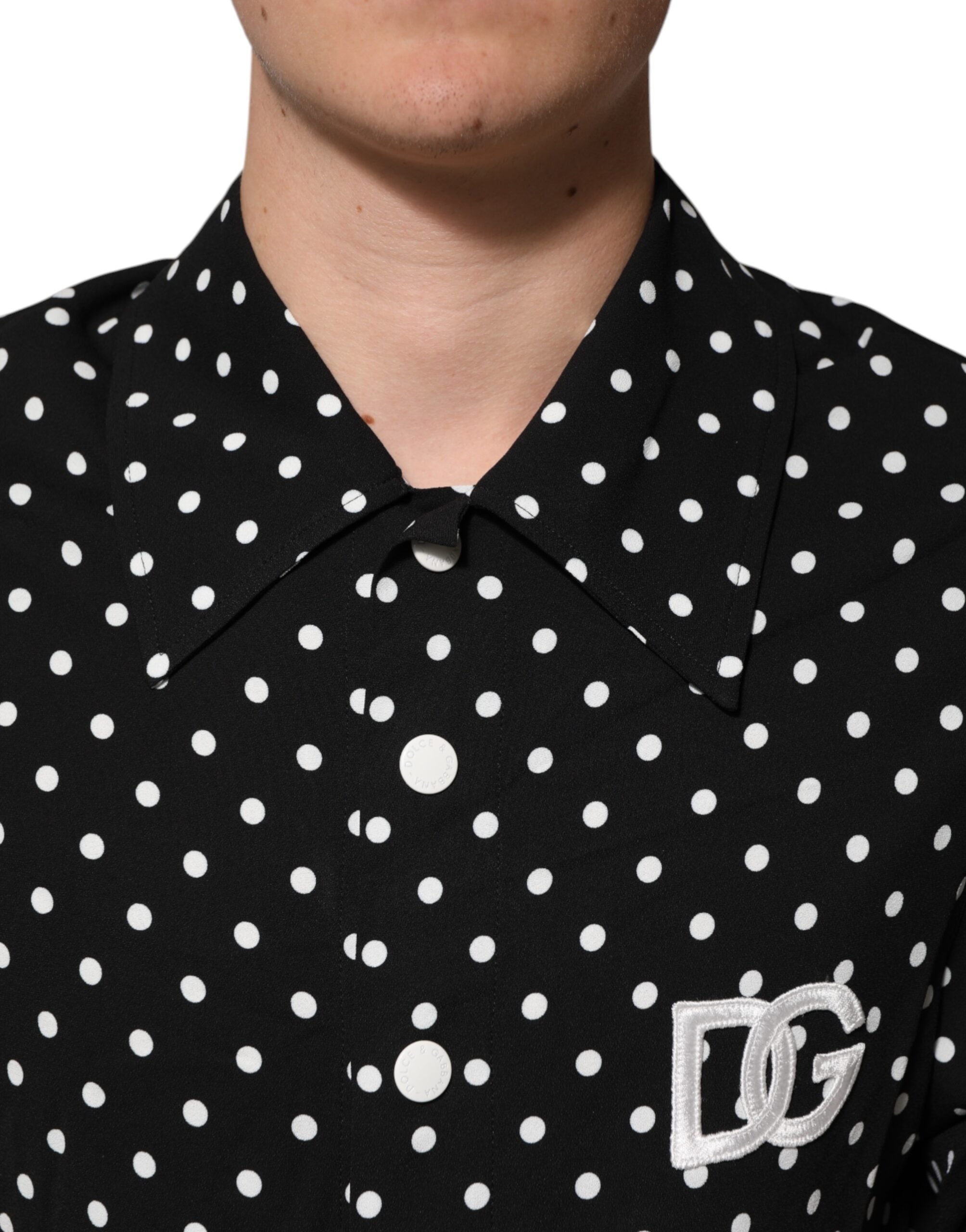 Dolce & Gabbana Black Polka-Dot Short-Sleeved Polo T-Shirt with Collar