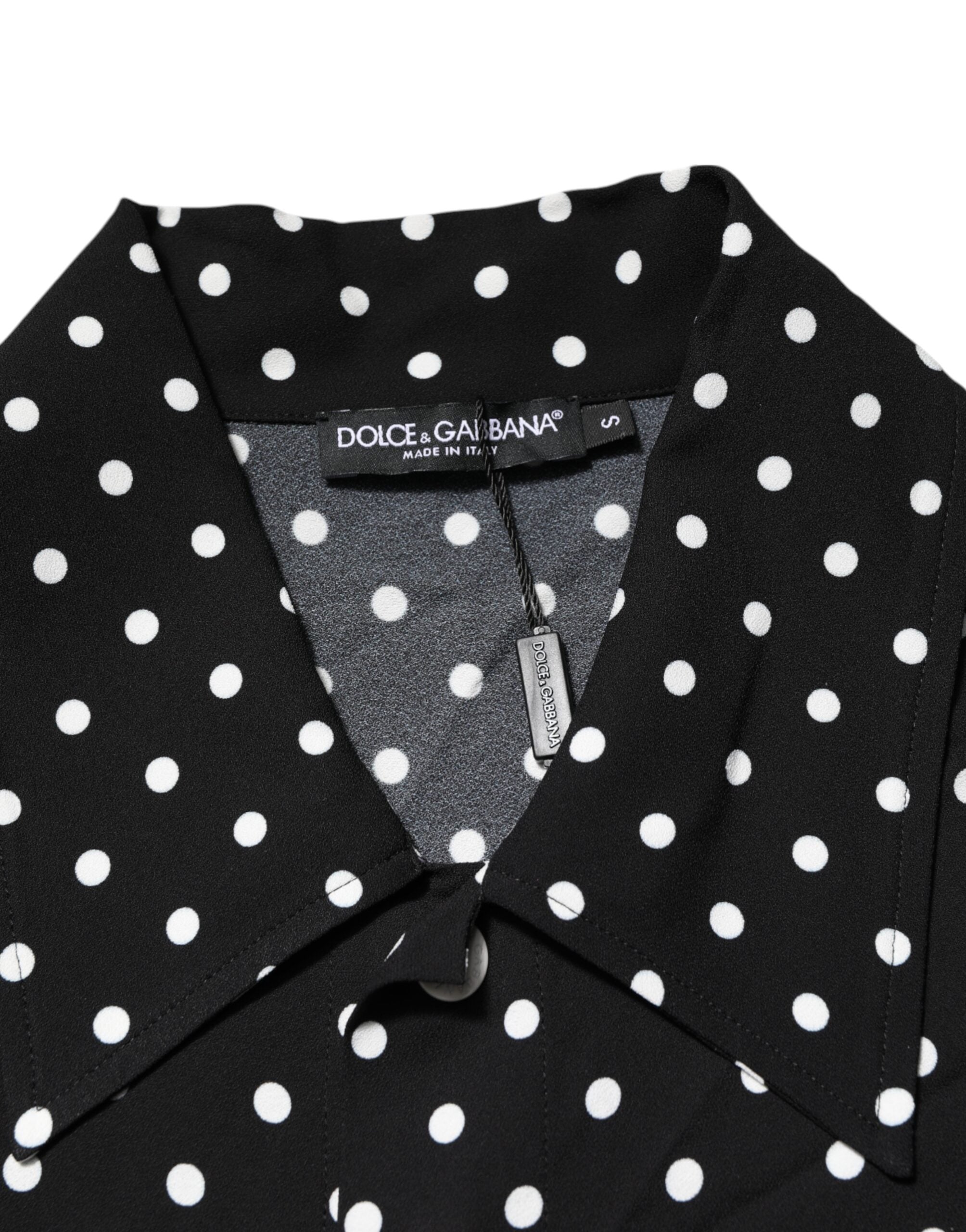 Dolce & Gabbana Black Polka-Dot Short-Sleeved Polo T-Shirt with Collar