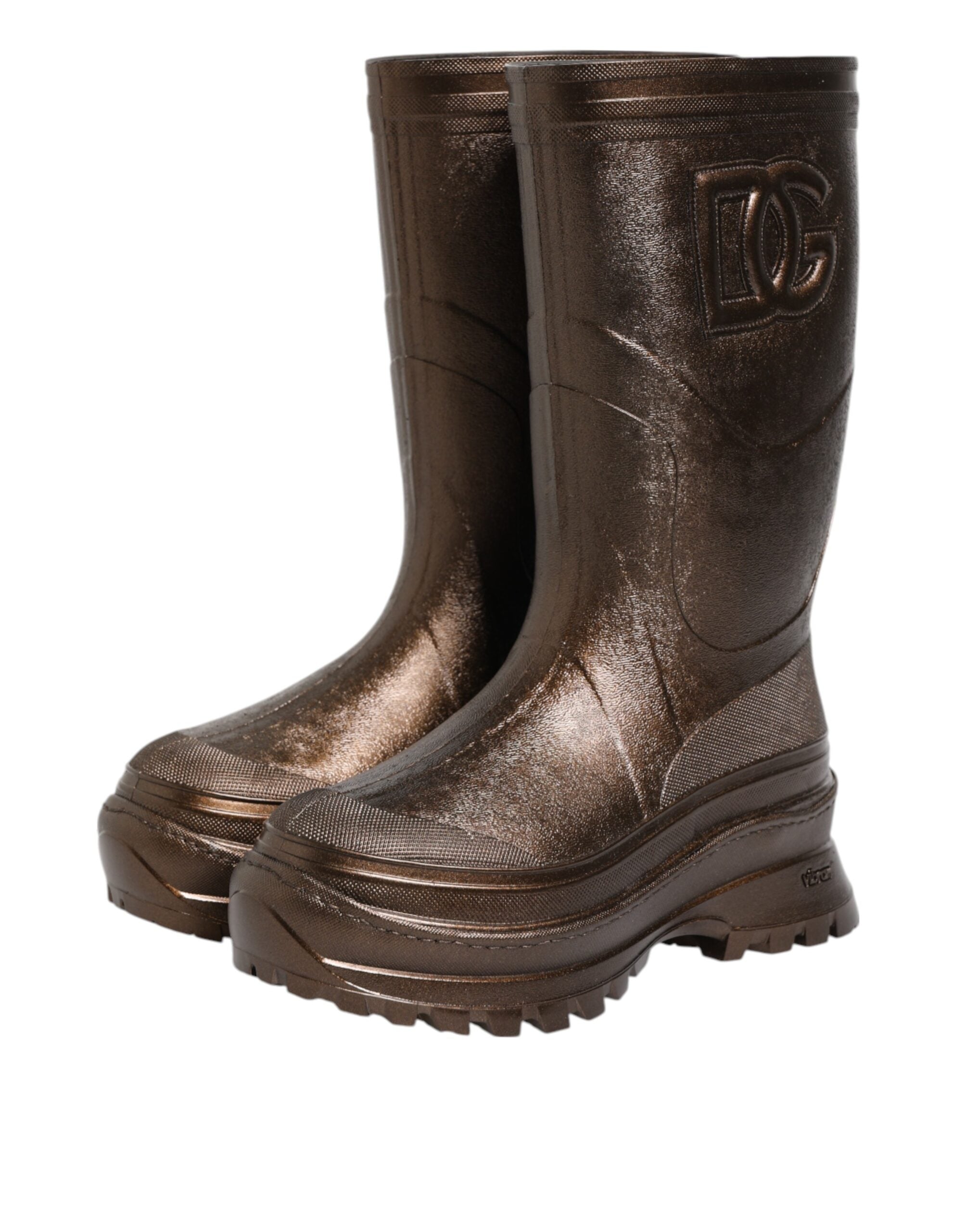 Dolce & Gabbana Metallic Bronze Pull On Regen Stiefel Schuhe