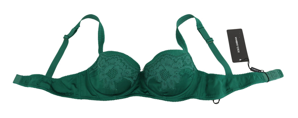 Dolce & Gabbana Green Silk Stretch Floral Lace Bra Lingerie