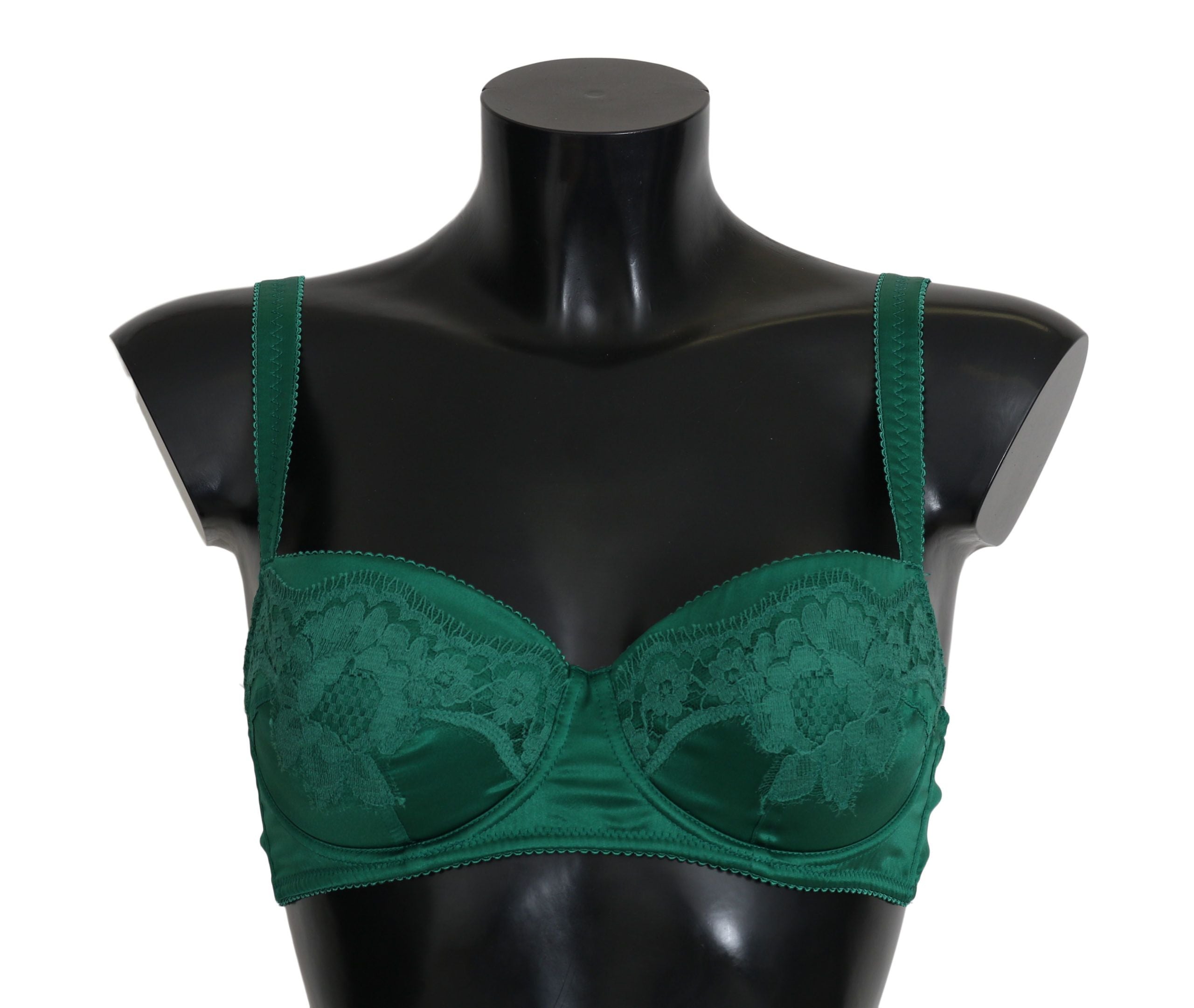Dolce & Gabbana Green Silk Stretch Floral Lace Bra Lingerie