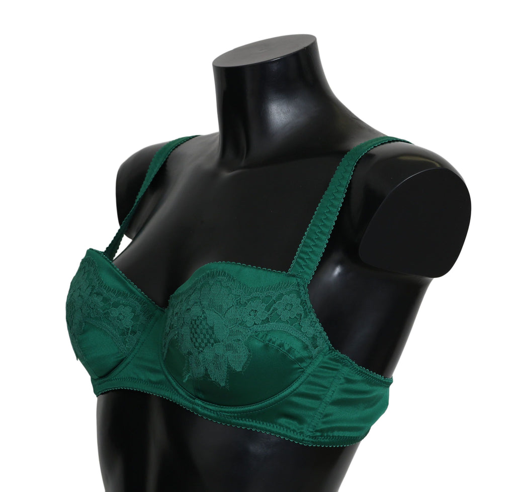 Dolce & Gabbana Green Silk Stretch Floral Lace Bra Lingerie