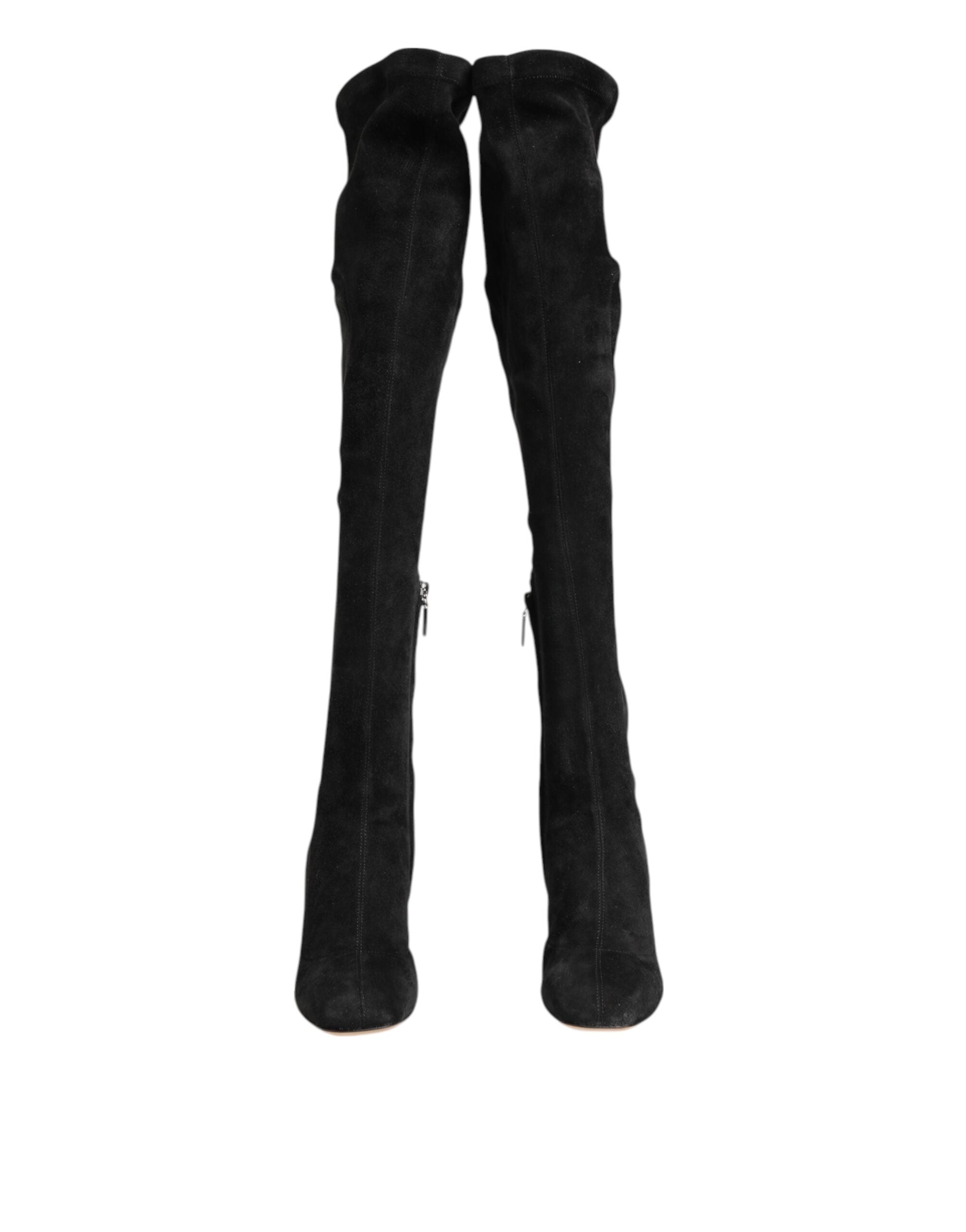 Dolce & Gabbana Black Suede Knee-High Boots Shoes