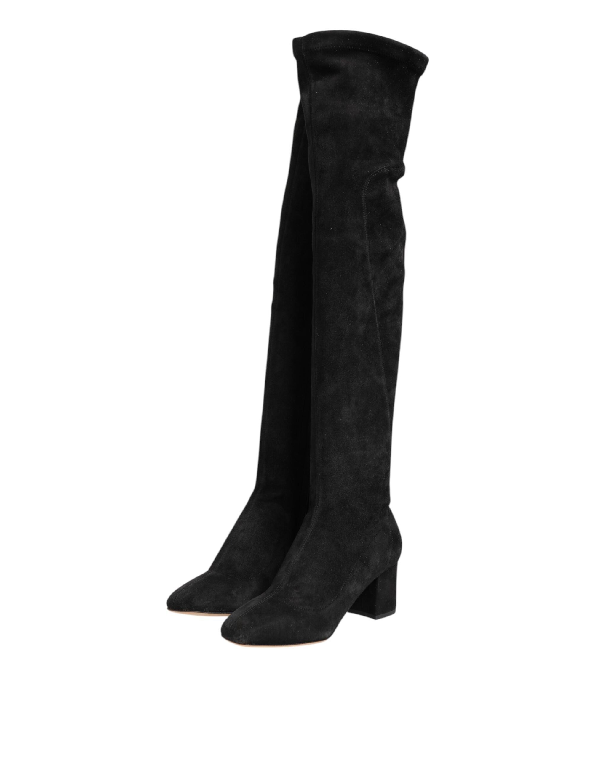Dolce & Gabbana Black Suede Knee-High Boots Shoes