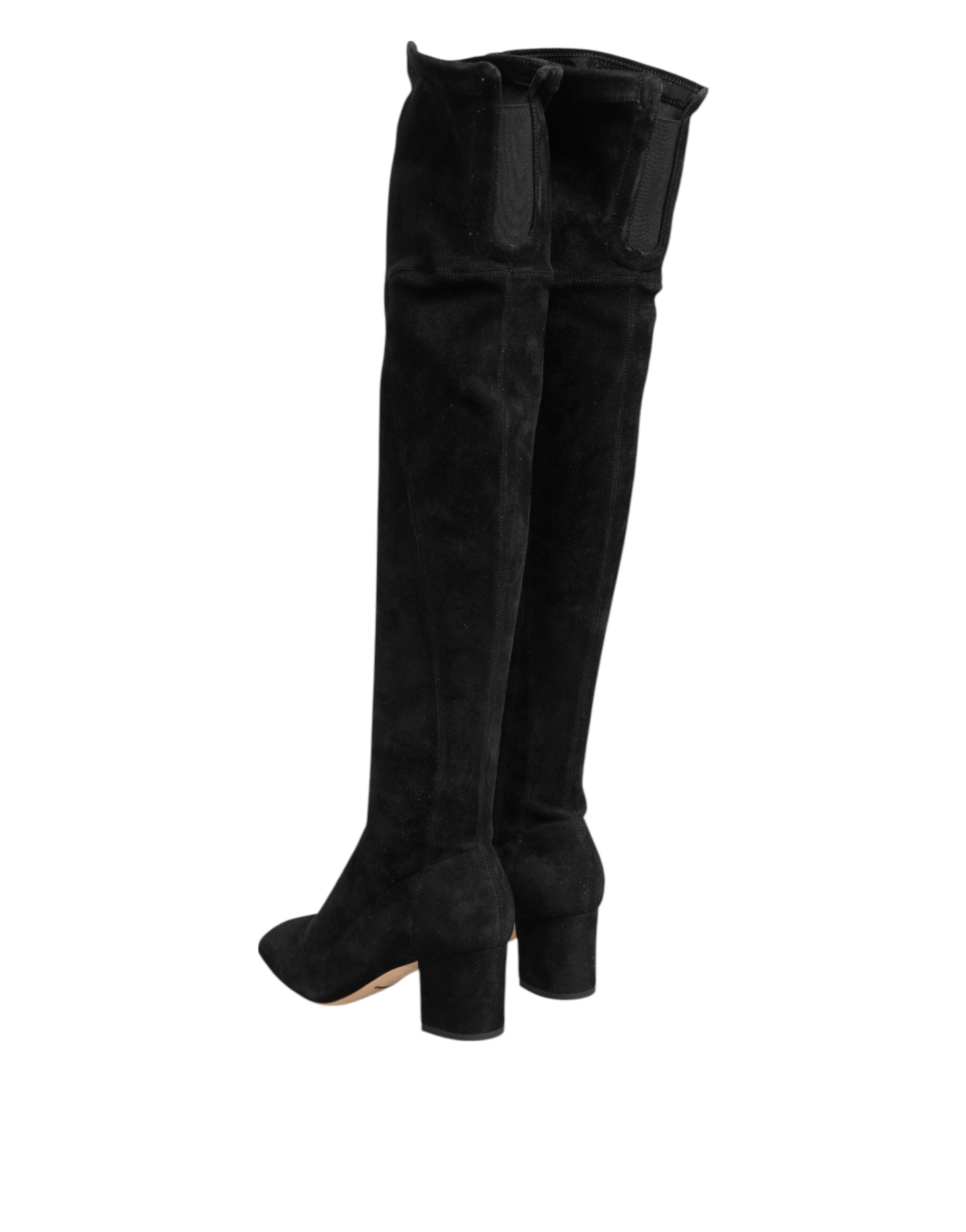 Dolce & Gabbana Black Suede Knee-High Boots Shoes
