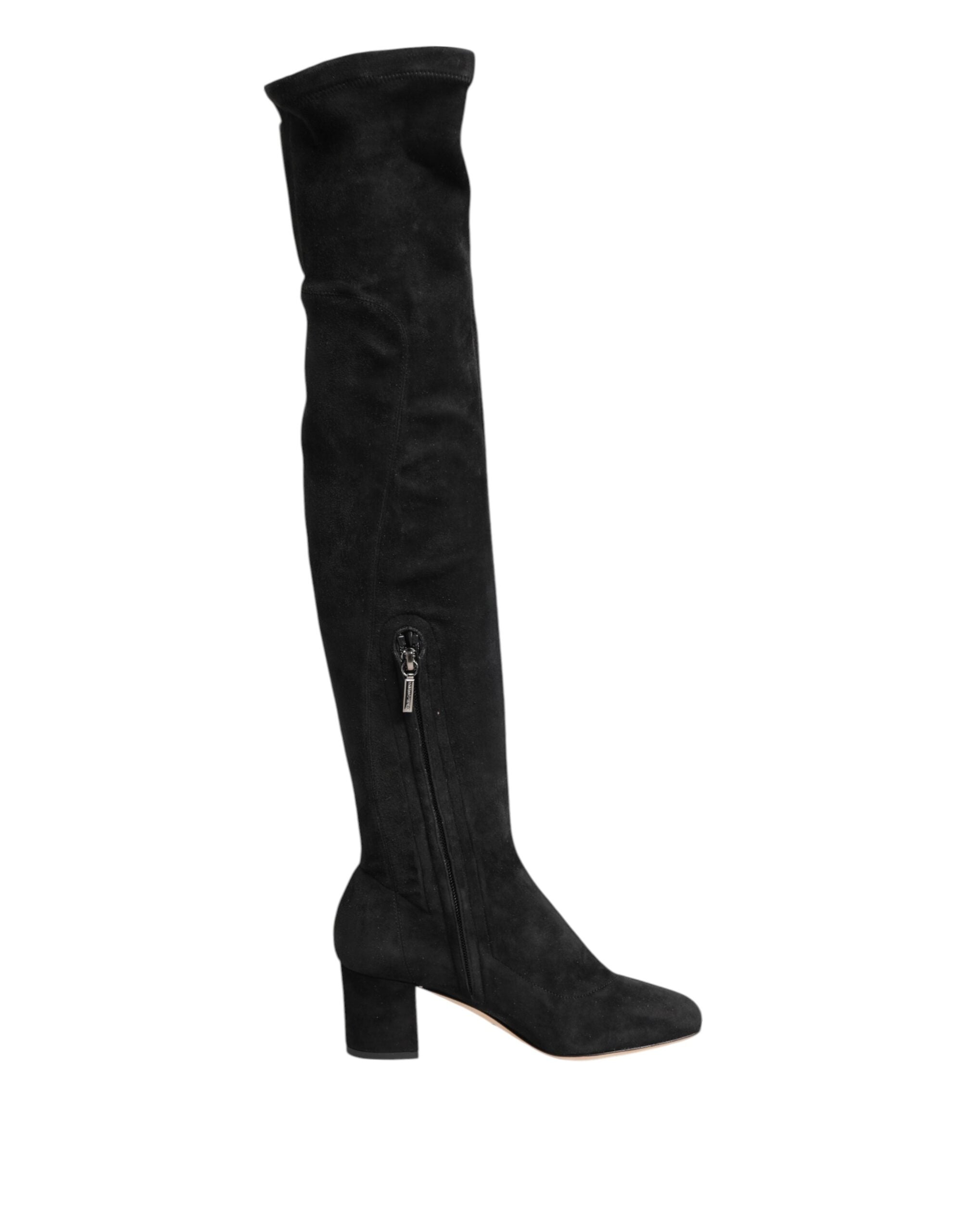 Dolce & Gabbana Black Suede Knee-High Boots Shoes