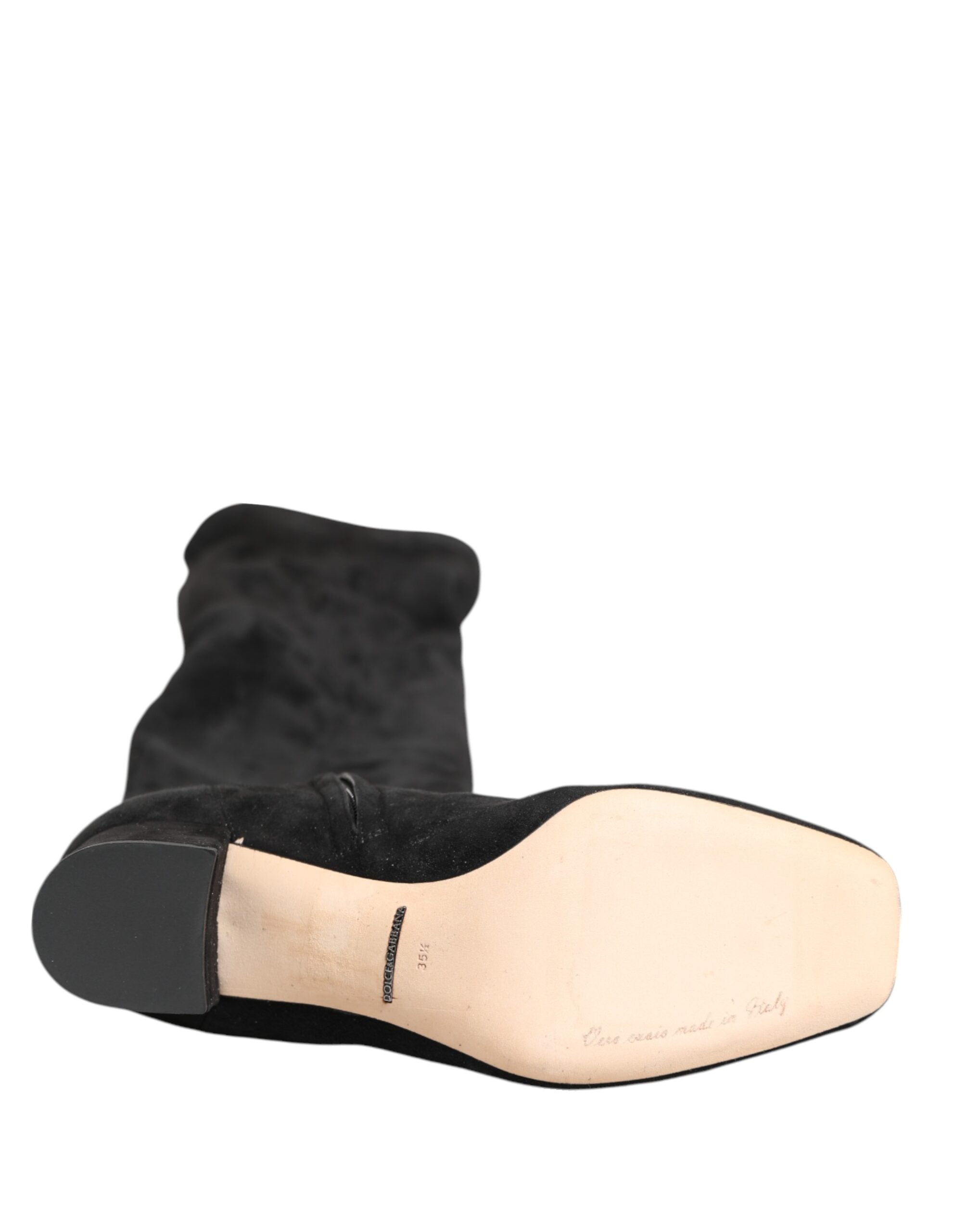 Dolce & Gabbana Black Suede Knee-High Boots Shoes