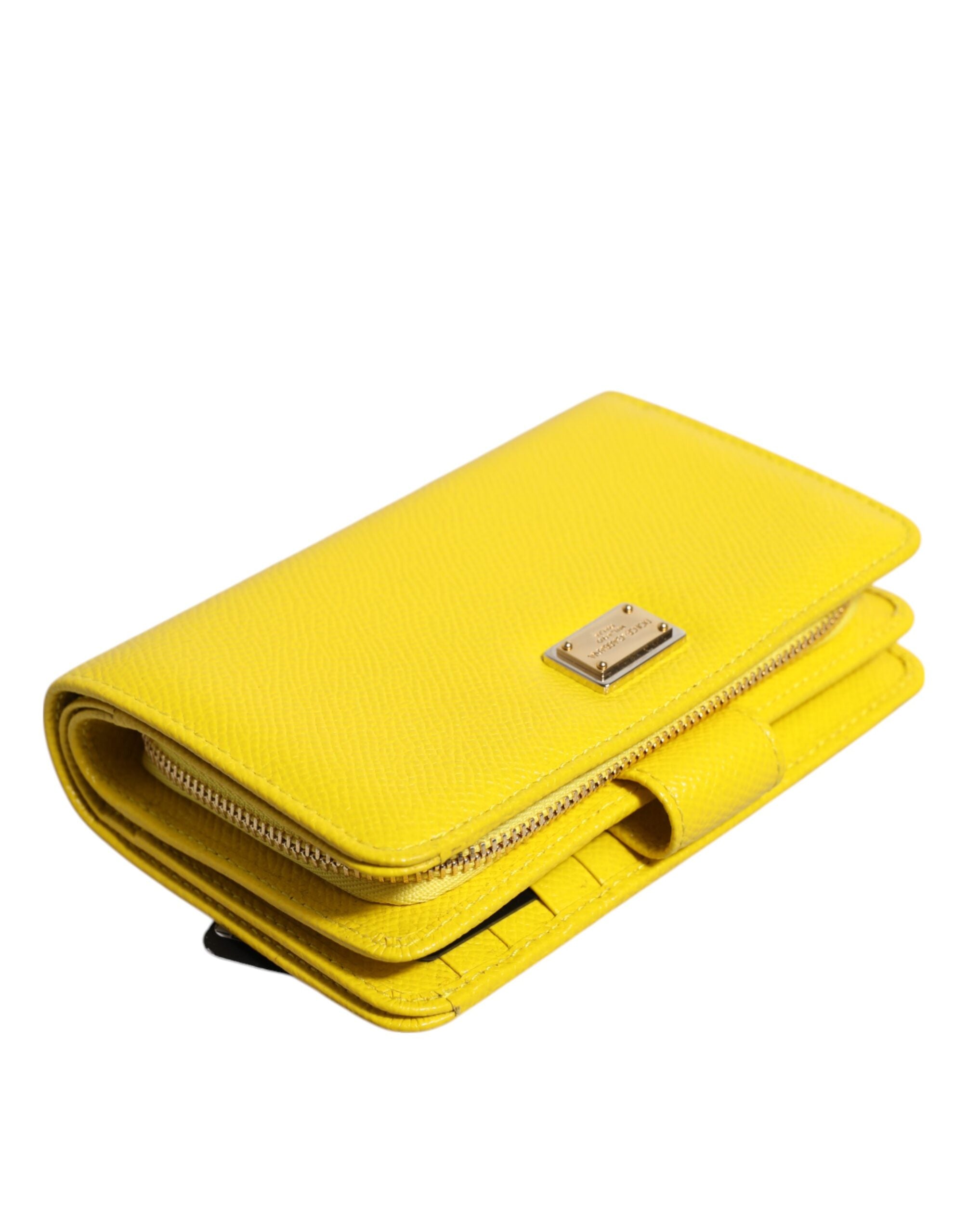 Dolce & Gabbana Gelbe Leder Bifold Continental Clutch Geldbörse
