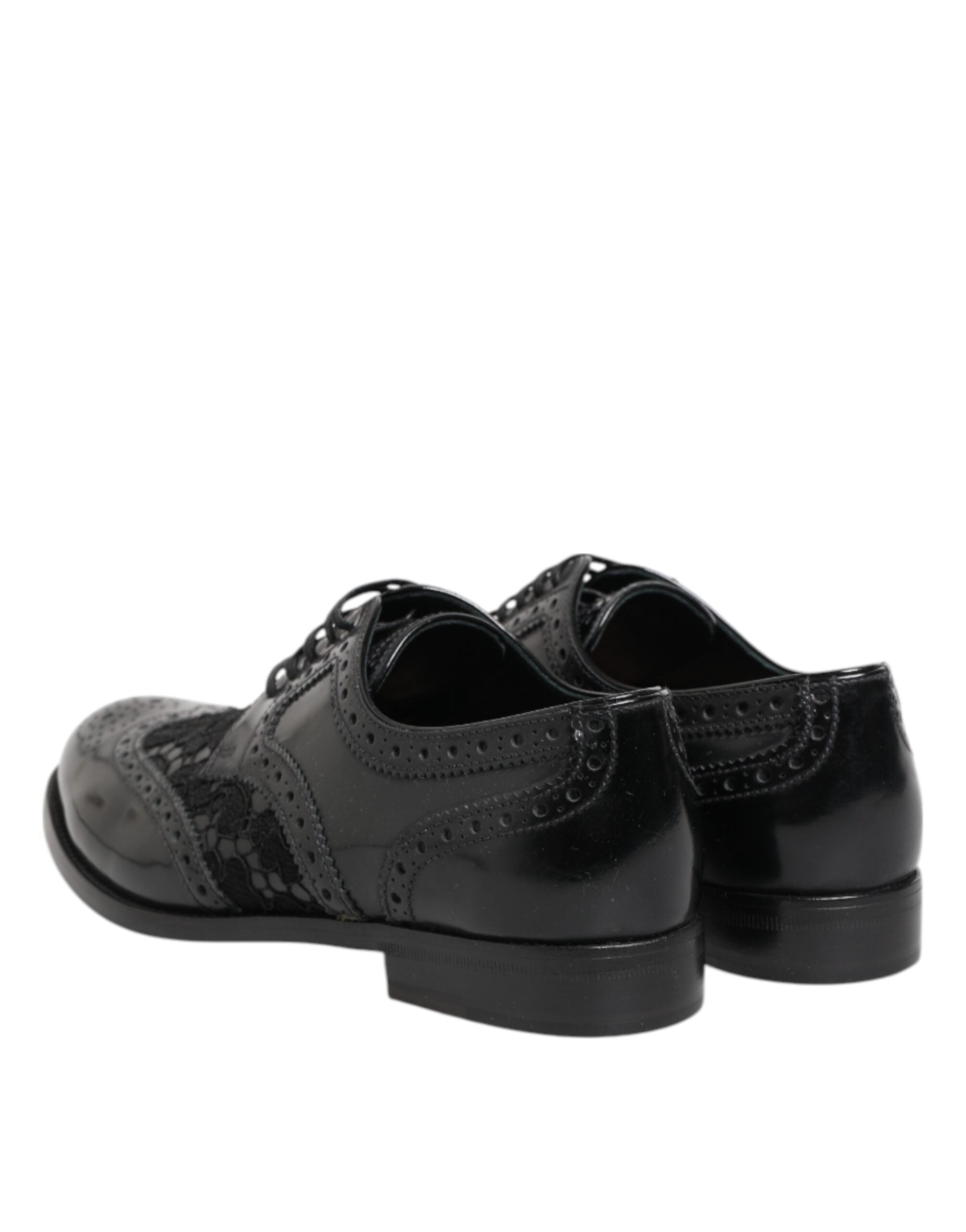Dolce & Gabbana Schwarze Leder Floral Spitze Kleid Formelle Schuhe