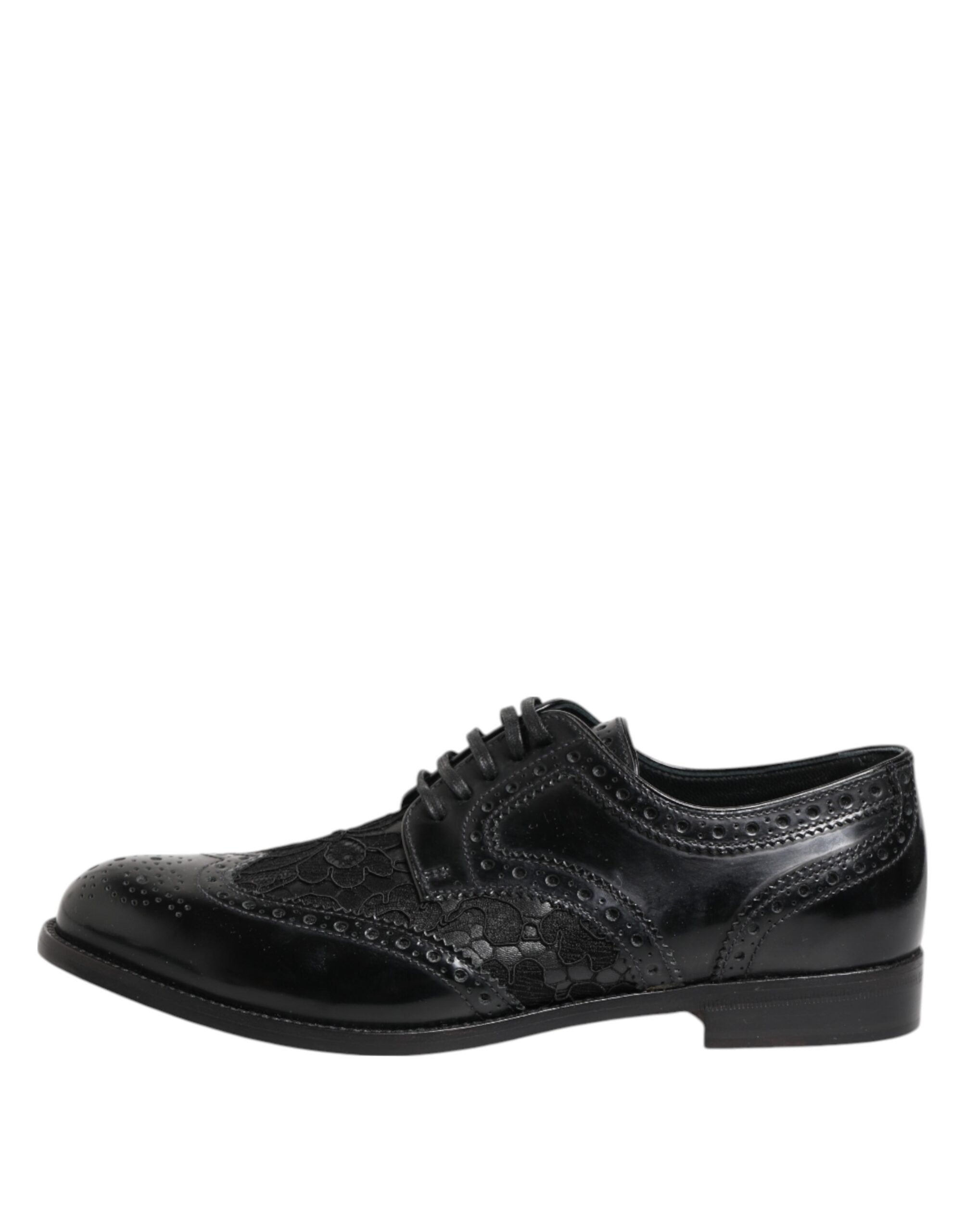 Dolce & Gabbana Schwarze Leder Floral Spitze Kleid Formelle Schuhe